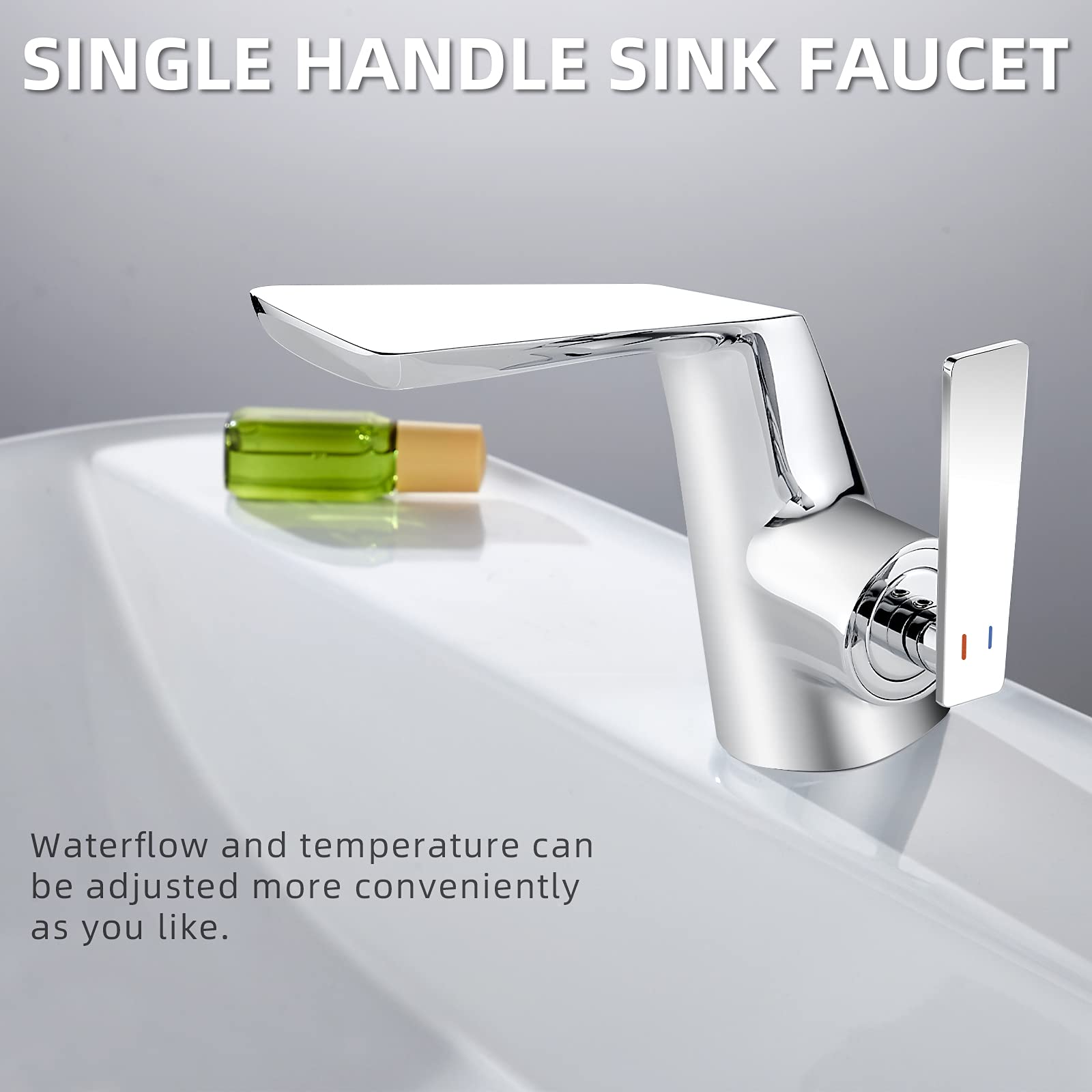 Becola Single Hole Bathroom Sink Faucet - Modern Waterfall Brass Faucet with Single Handle & 3/8