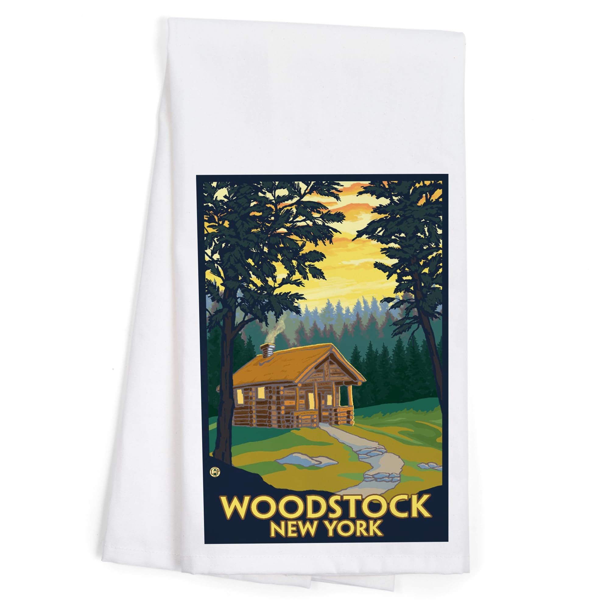 Lantern Press Woodstock New York Cabin Scene - 100% Cotton Tea Towel & Decorative Hand Towel for Kitchen, Home Decor | Perfect for Farmhouse Style, Rustic Kitchen, and Cozy Cabin Decor
