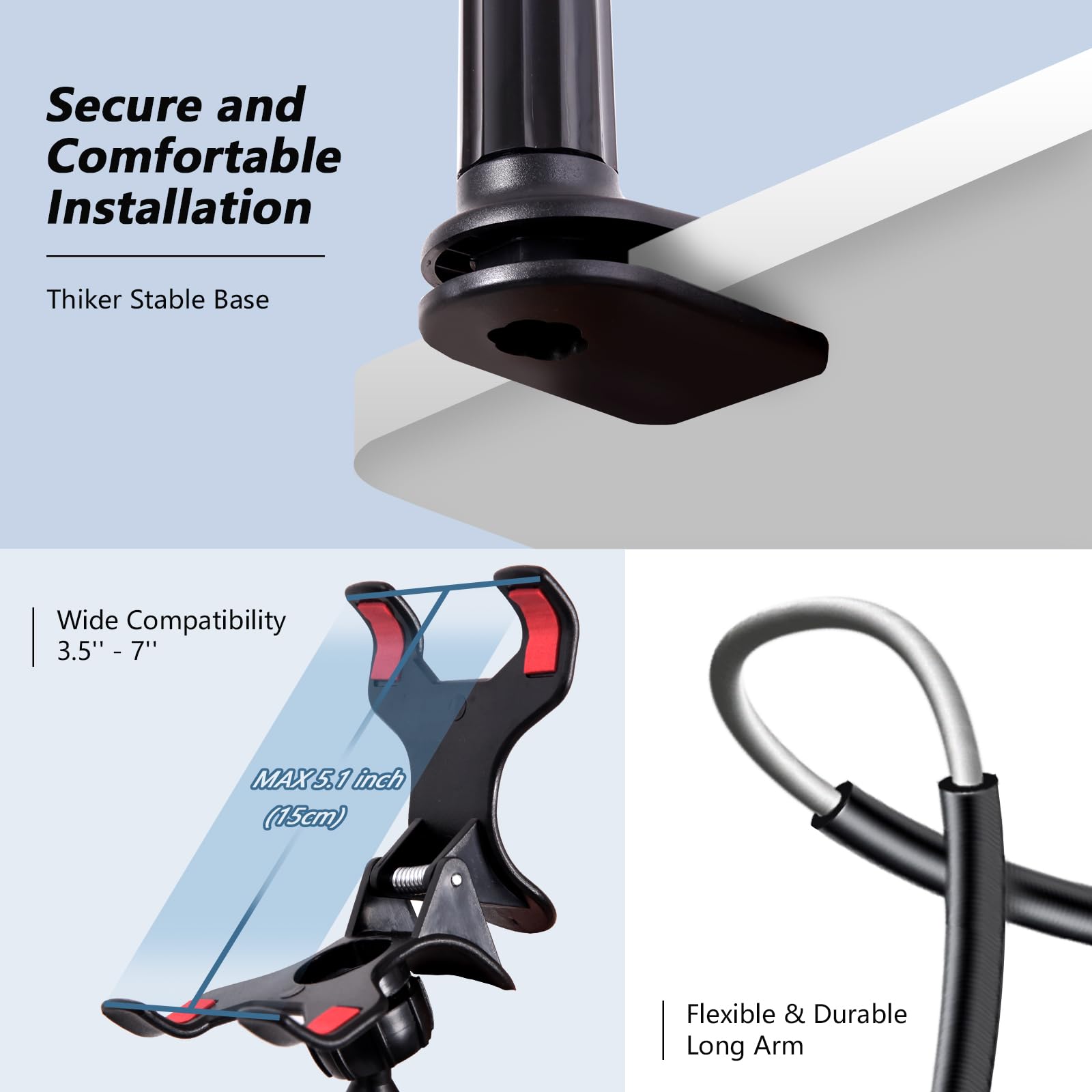 Flexible 360° Adjustable Gooseneck Phone Holder for Bed & Desk - 31.5