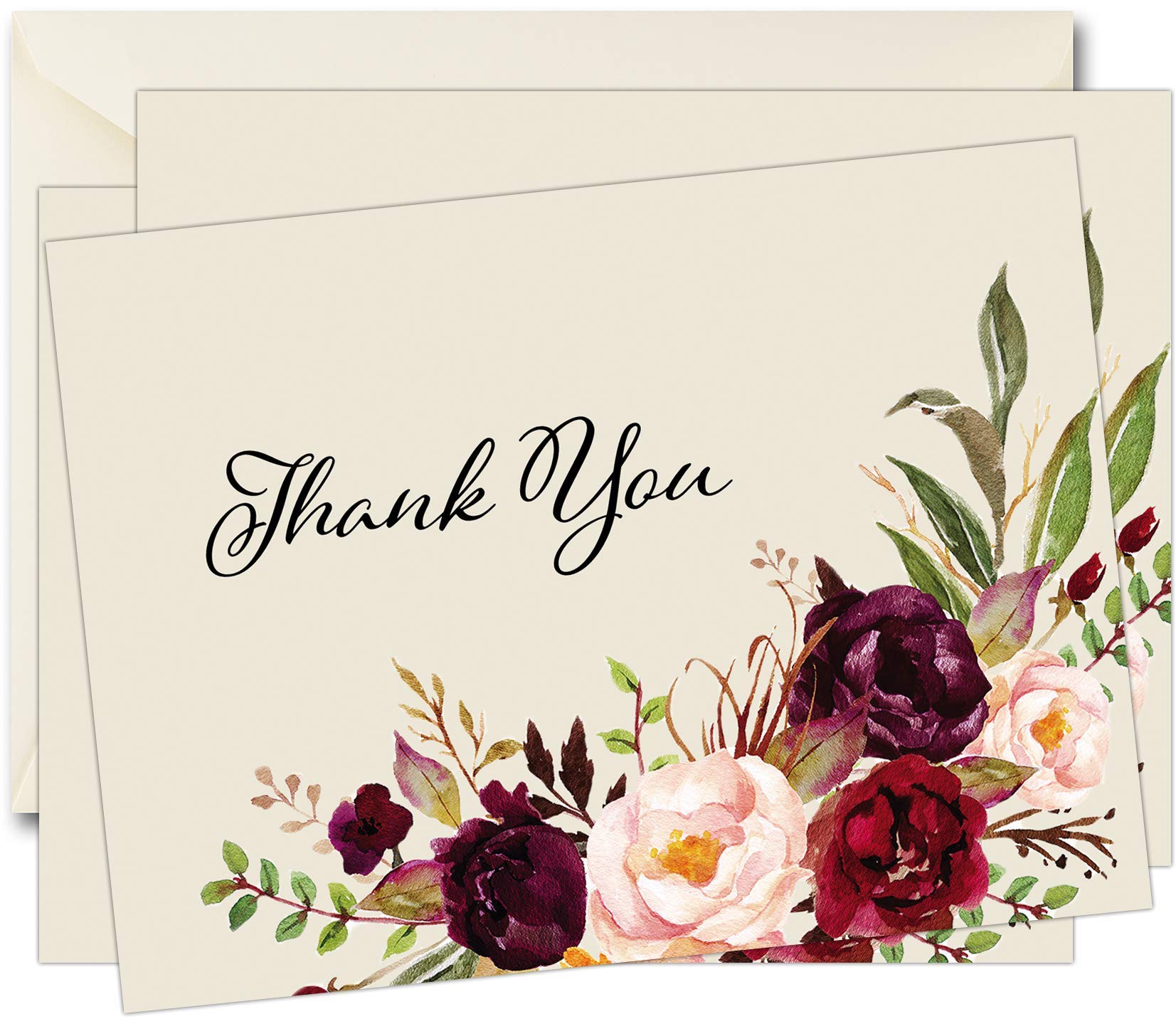 MPC Brands Funeral Thank You Cards - 50 Pack Rose Sympathy Bereavement Cards with Envelopes - Pre-Printed Message Inside - Perfect for Memorial Services & Condolence Gifts