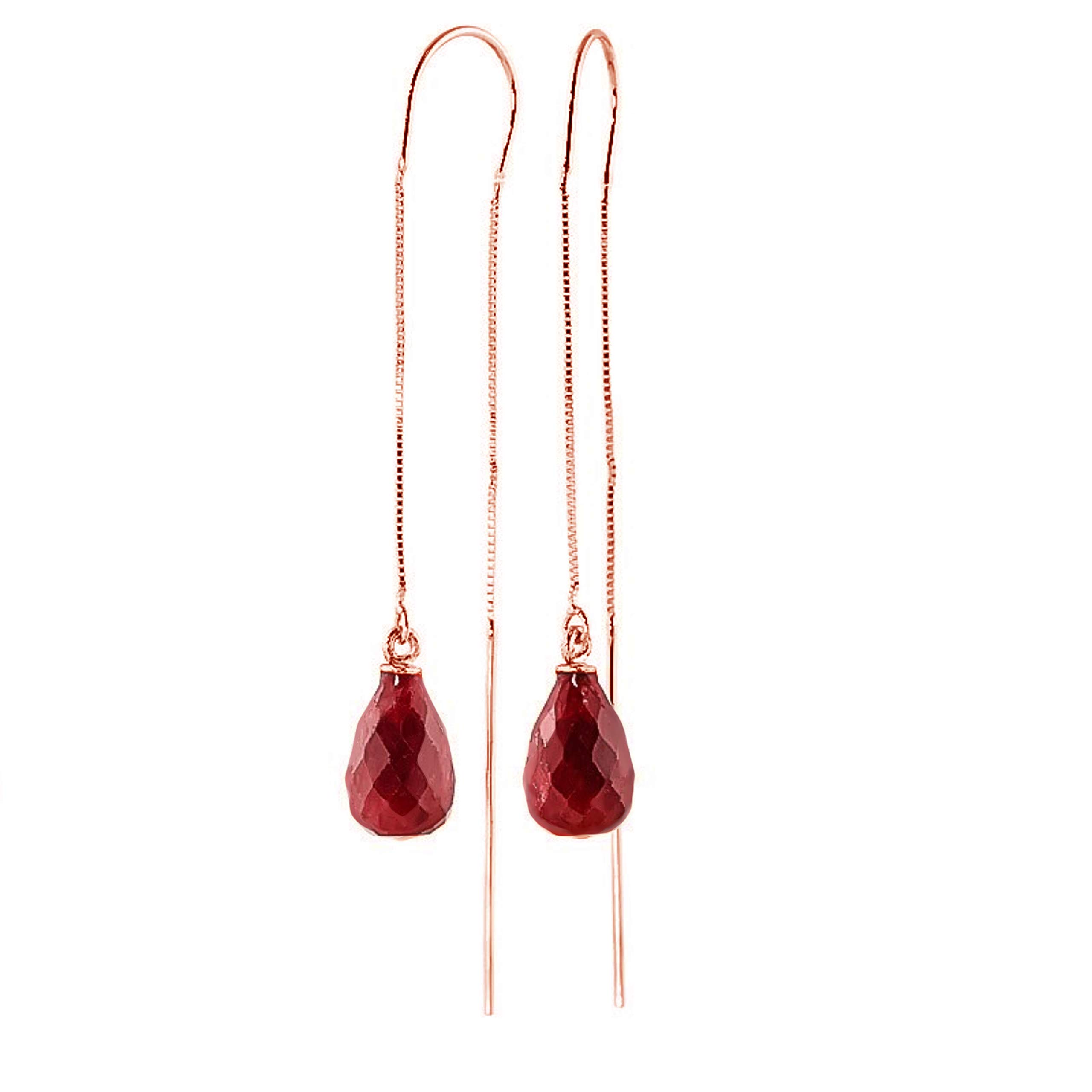 14K Rose Gold Ruby Threaded Earrings by Galaxy Gold GG - Elegant Dangle Earrings for Women, Perfect for Weddings, Parties & Special Occasions