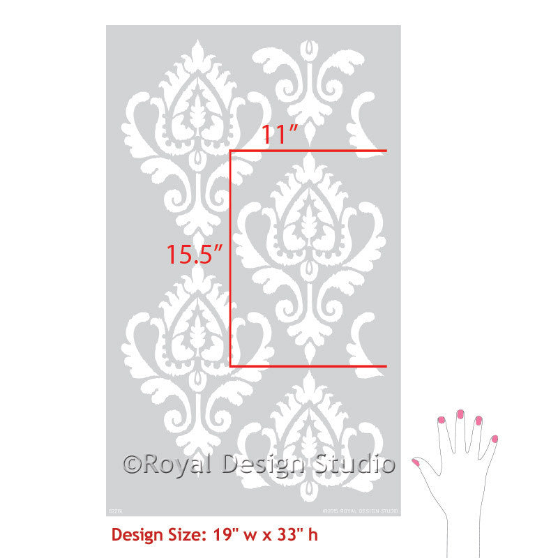 Anika Ikat Damask Wall Stencil - DIY Home Decor Painting Template for Walls, Furniture & Crafts - Perfect for Bedroom, Living Room, Nursery Accent Walls