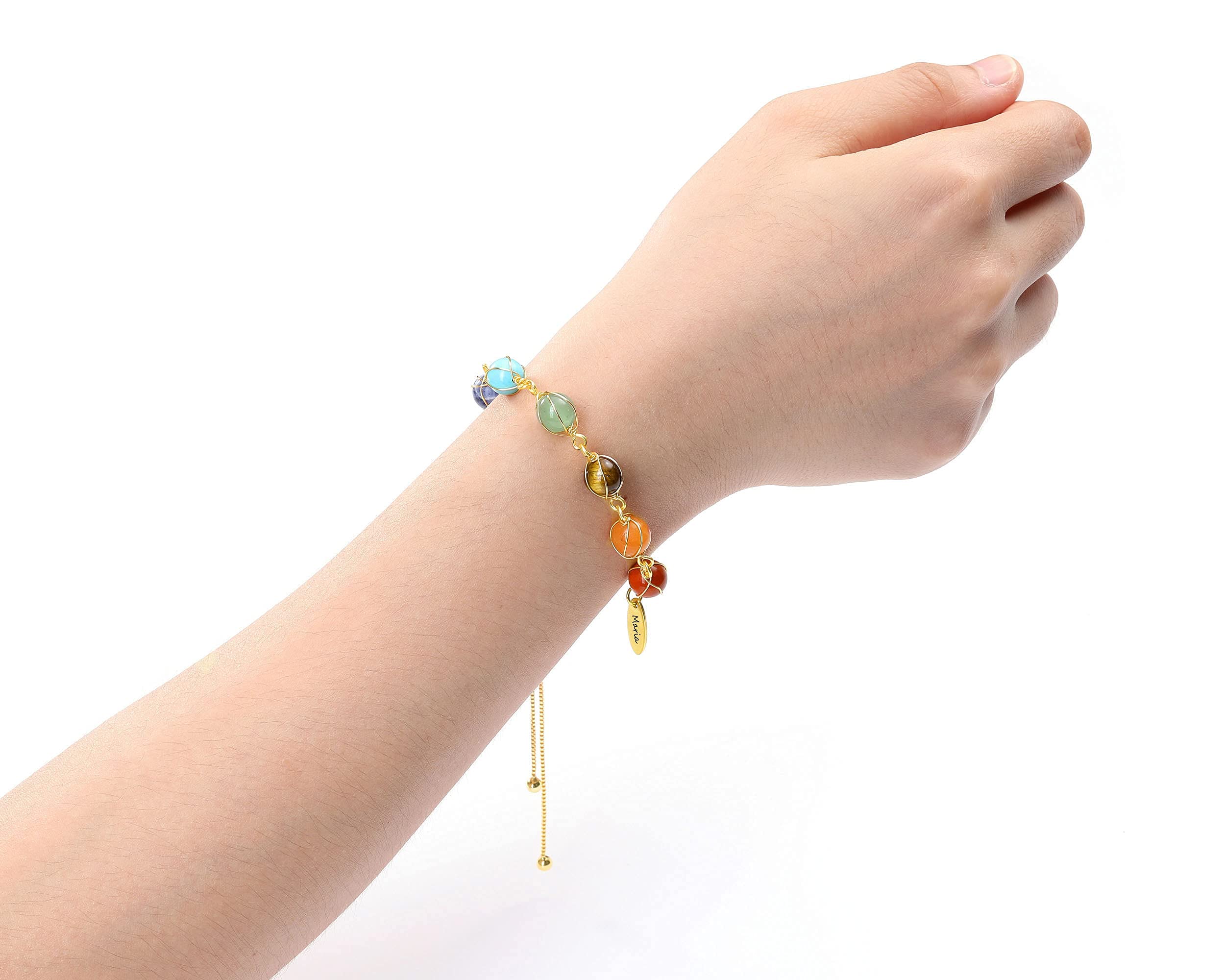 7 Chakra Healing Crystal Stone Bead Adjustable Ankle Bracelet - 14K Gold Plated Spiritual Jewelry for Women | Birthday Gift for Mom, Wife, Sister | Yoga, Meditation & Positive Energy Accessory