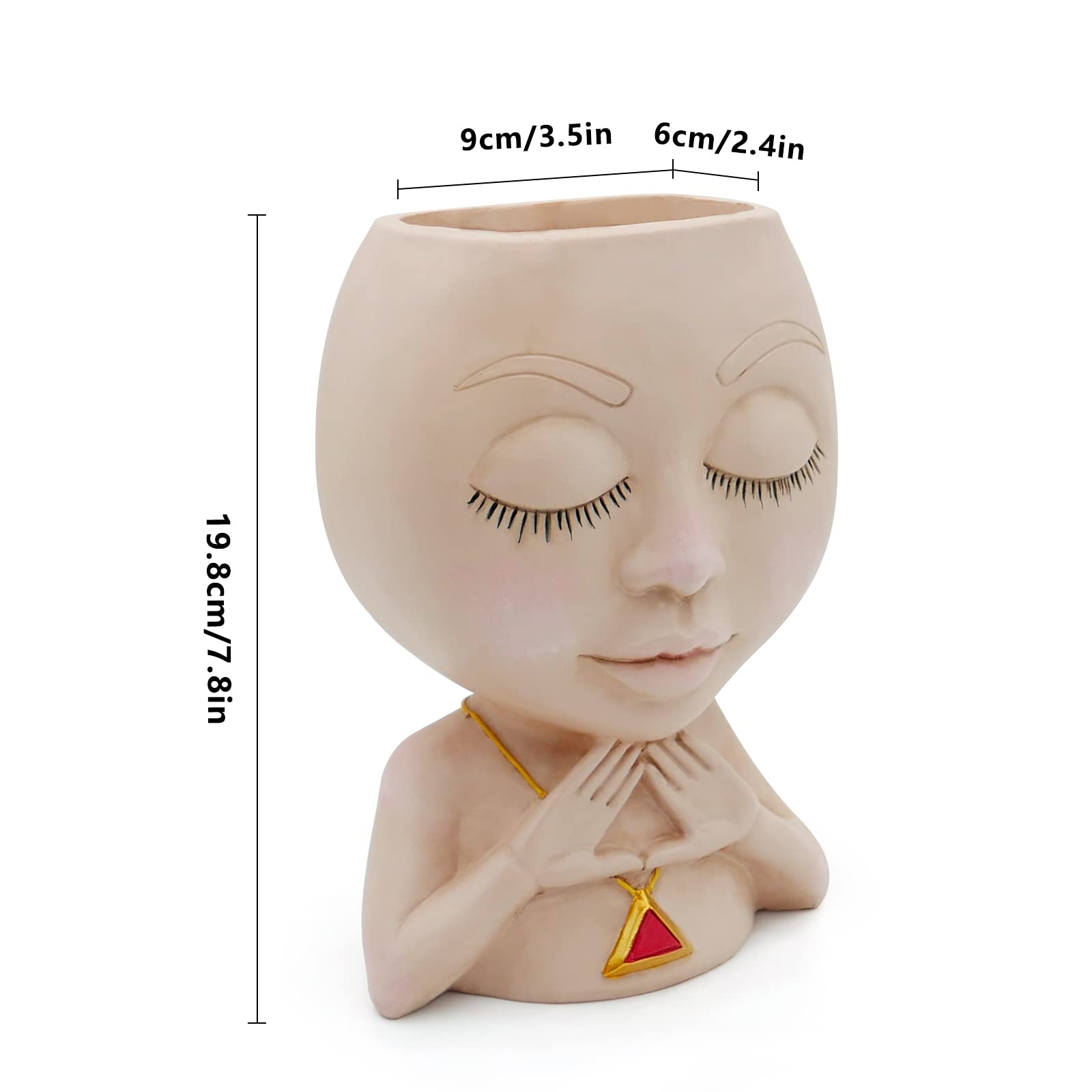 Face Planter Pot for Succulents & Cactus - Resin Flower Pot with Drainage Hole & Closed Eyes Design - Perfect for Home Decor, Office Desk, and Garden Plant Display