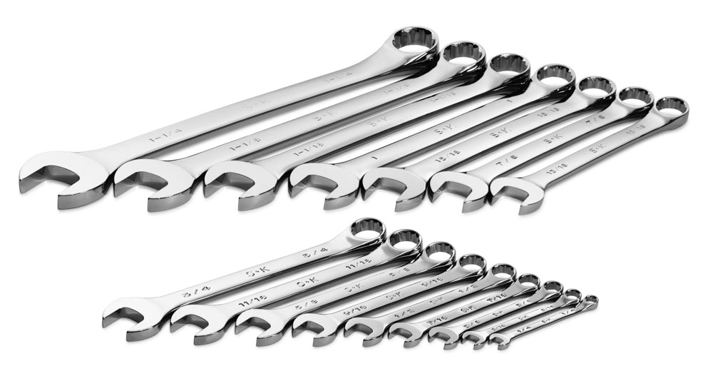 16-Piece SAE Combination Wrench Set (6-Point & 12-Point) - Chrome Plated for Durability - Perfect for Automotive Repair, DIY Projects & Home Maintenance