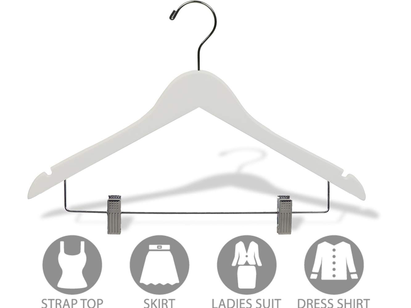 Premium White Rubberized Wooden Hangers with Adjustable Cushion Clips - Non-Slip Flat Rubber Coated Hangers with Chrome Swivel Hook & Notches (Set of 100) by The Great American Hanger Company - Perfect for Closet Organization, Retail Stores & Delicate Clothing Care