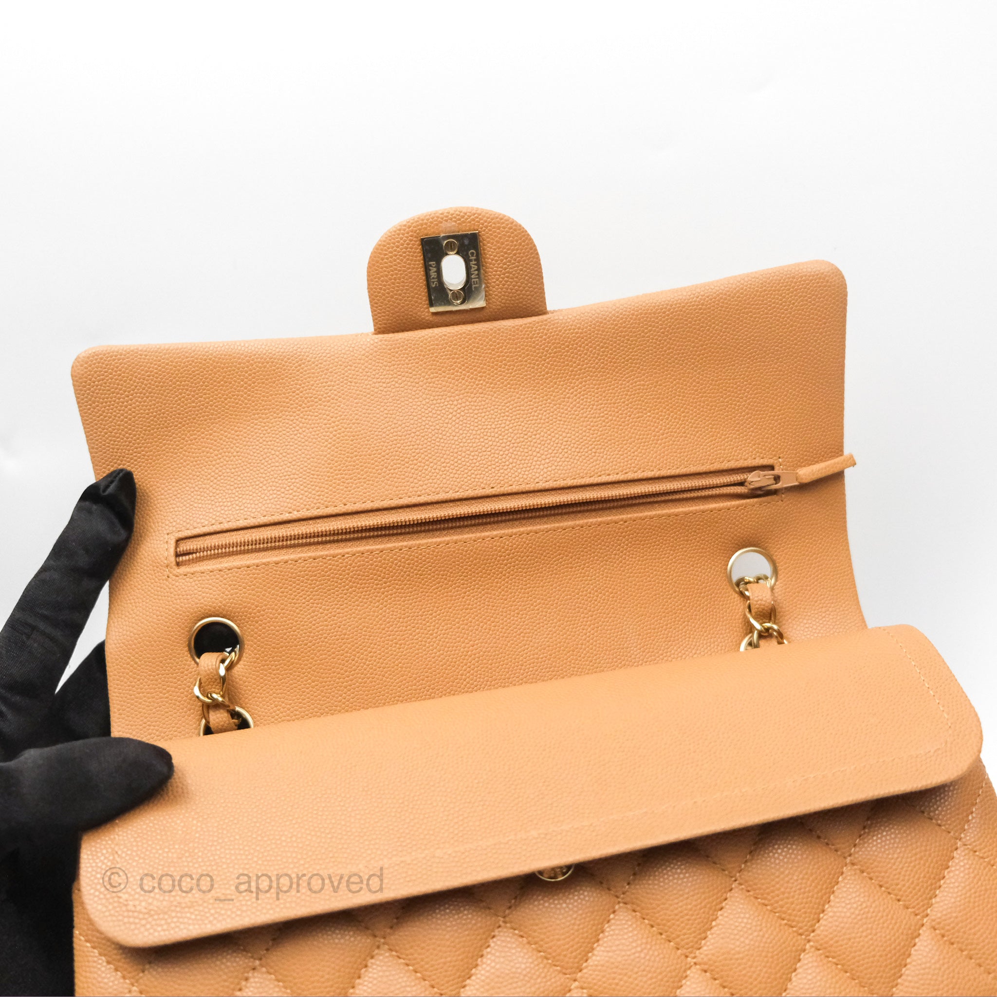 Chanel Classic Medium Double Flap Bag Quilted Beige Caviar Leather with Gold Hardware - Perfect for Work, Evening Events & Luxury Fashion Collection