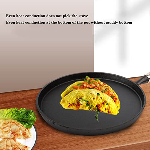 **26CM Flat-Bottomed Cast Iron Wok - Non-Stick Frying Pan for Eggs, Steak, Pancakes & Stir-Fry - Perfect for Home Cooking & Asian Cuisine**