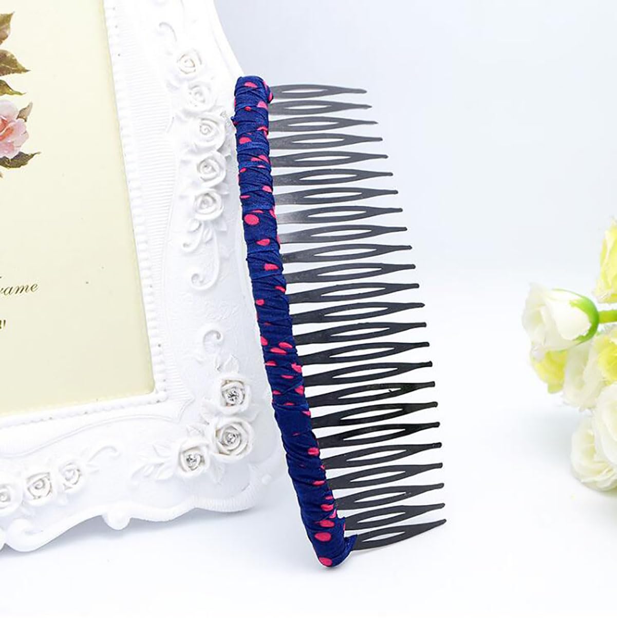 6 Pack Women's 24 Teeth Wrapped Cloth Hair Combs - Plastic Hair Clips & Side Combs for Women - Perfect Hair Accessories for Weddings, Parties & Everyday Styling