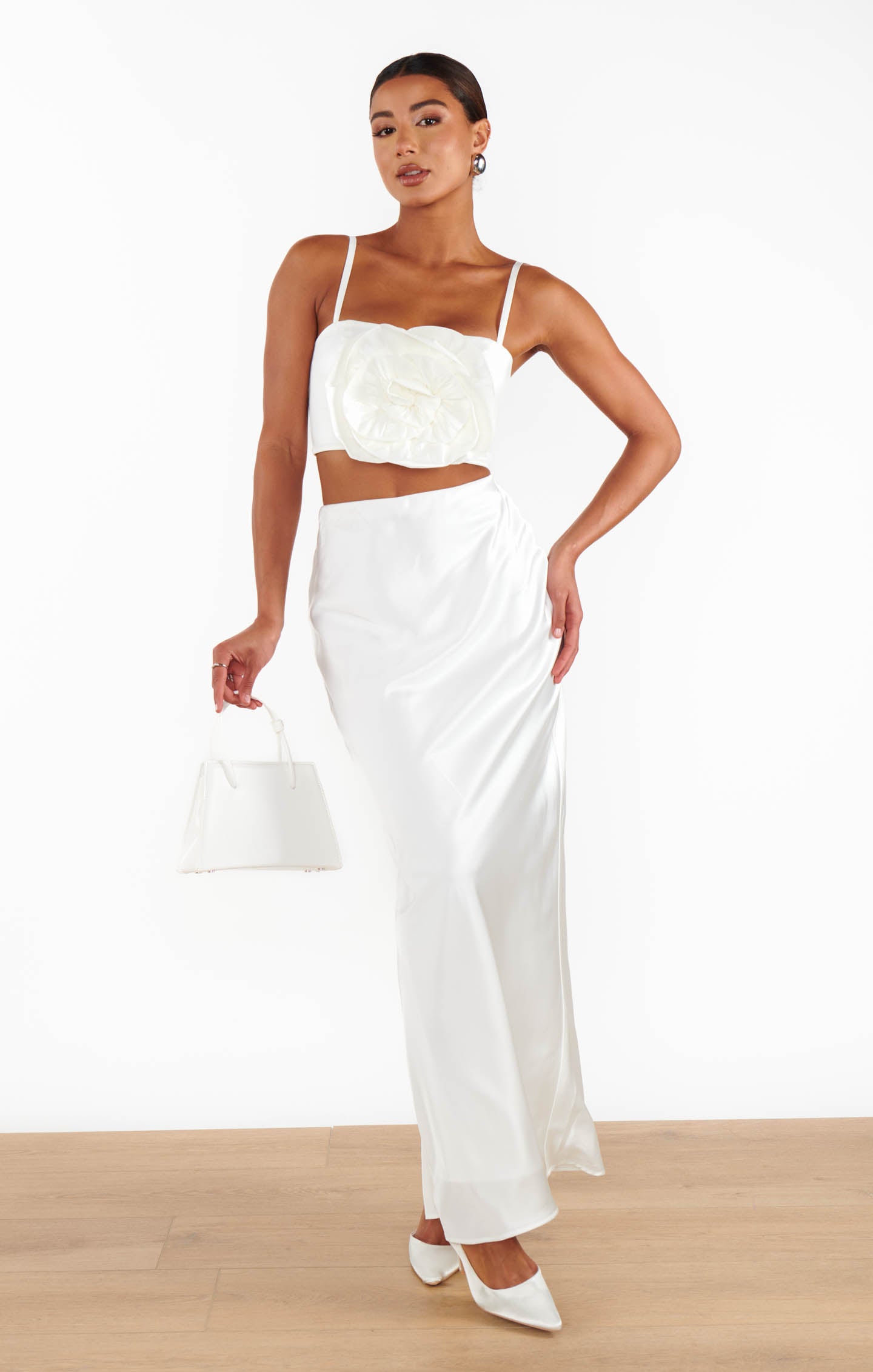 Maxi Slip Skirt - Ivory Luxe Satin Midi Dress for Women | Elegant Formal & Wedding Guest Outfit | Perfect for Evening Parties, Date Nights & Special Occasions