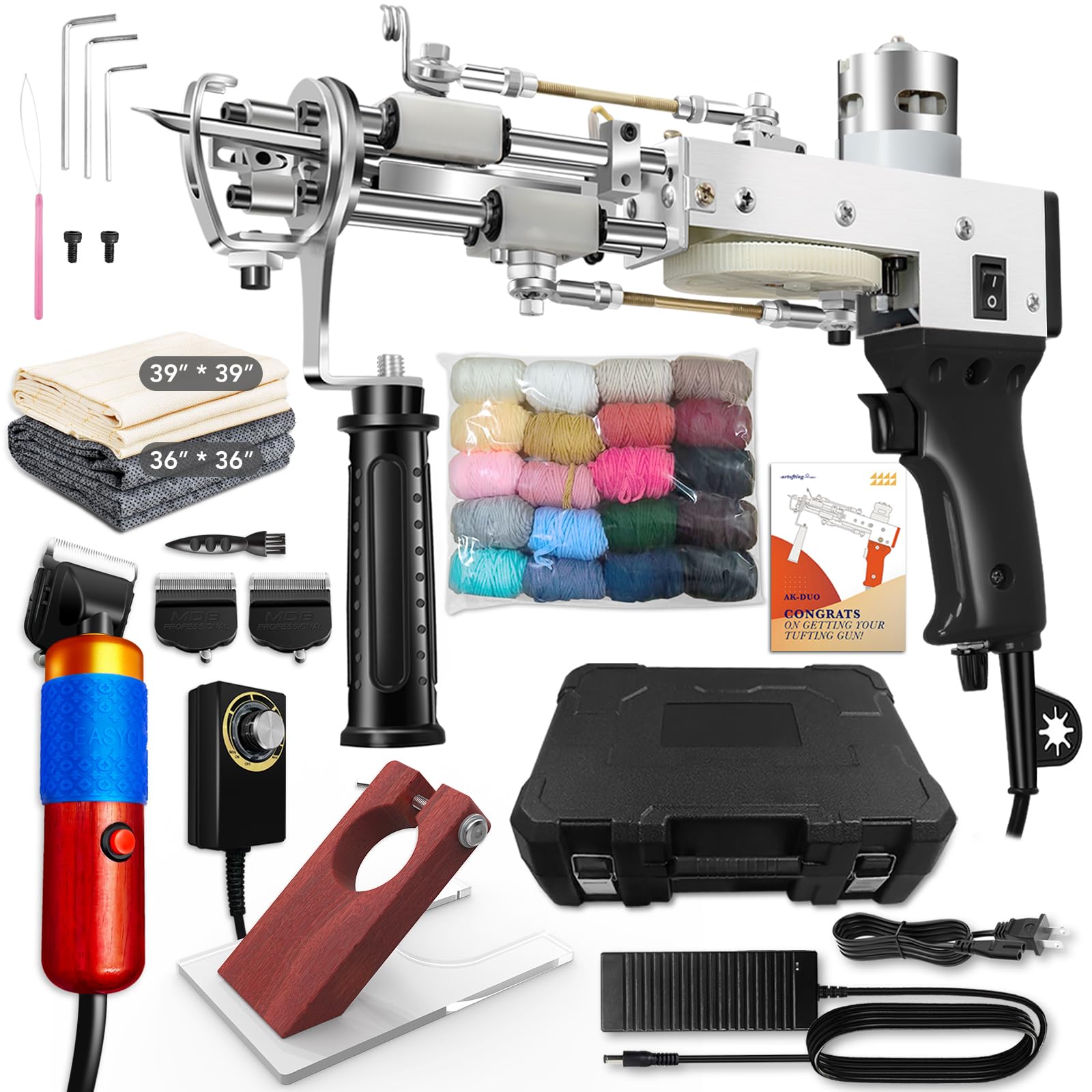 **2 in 1 Electric Tufting Gun – Cut Pile & Loop Pile Rug Making Machine with Starter Kit – 100-240V Carpet Weaving Tool for DIY Home Decor, Crafts, and Custom Rugs (Black)**    **Perfect for:** DIY home decor, handmade rugs, custom carpets, crafting projects, and textile art.