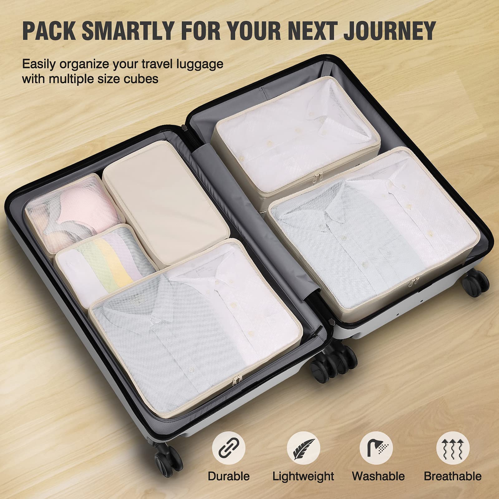 6-Piece Mossio Packing Cubes Set with Shoe Bag - Lightweight Travel Organizer for Suitcases & Luggage | Perfect for Business Trips, Vacations & Weekend Getaways