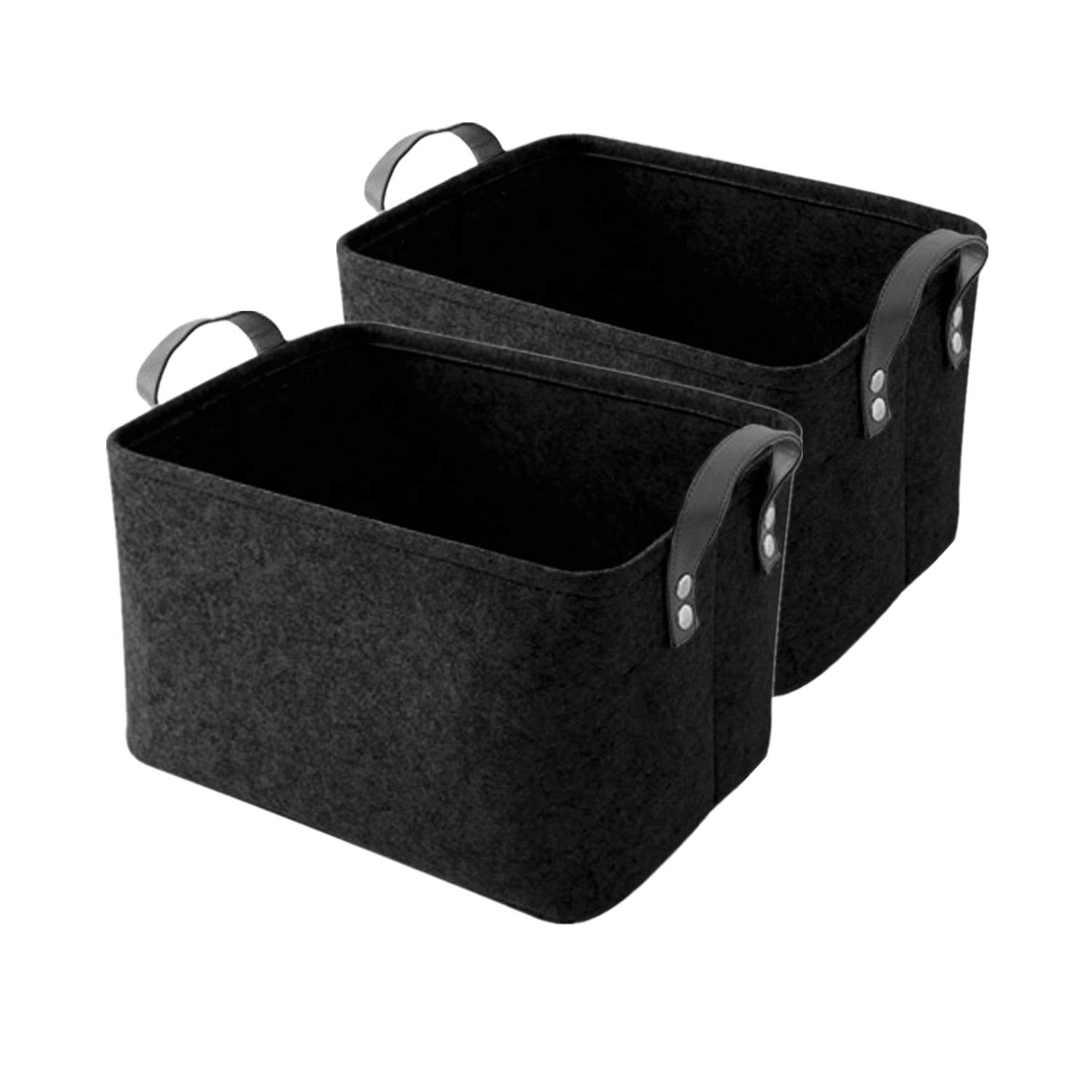 GUOZI Collapsible Storage Basket - Large Rectangular Felt Bin with PU Handles for Laundry, Toys & Organizing | Perfect for Nursery, Wardrobe, Bookshelf & Bedroom Storage Solutions | Space-Saving Home & Office Organization