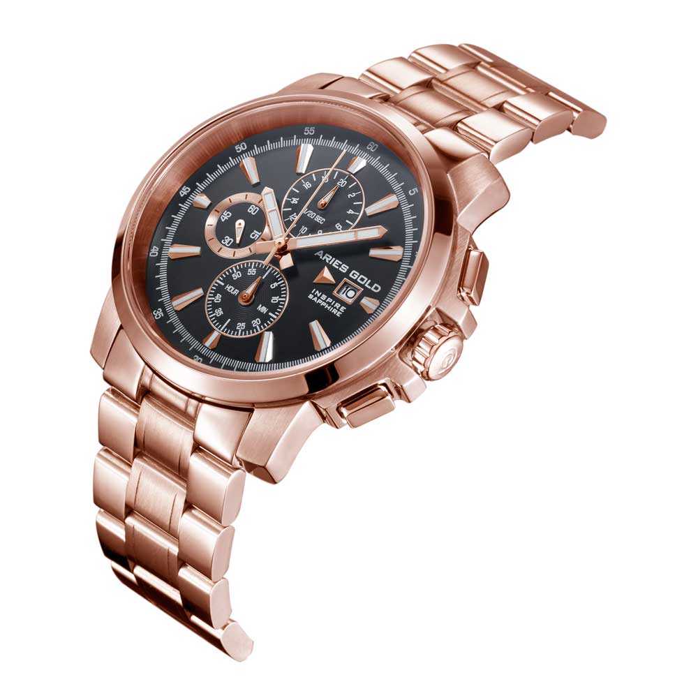 Aries Gold Inspire Contender G 7301 RG BKRG Watch - Luxury Rose Gold Bracelet Watch for Men - Perfect for Business, Formal Events & Special Occasions