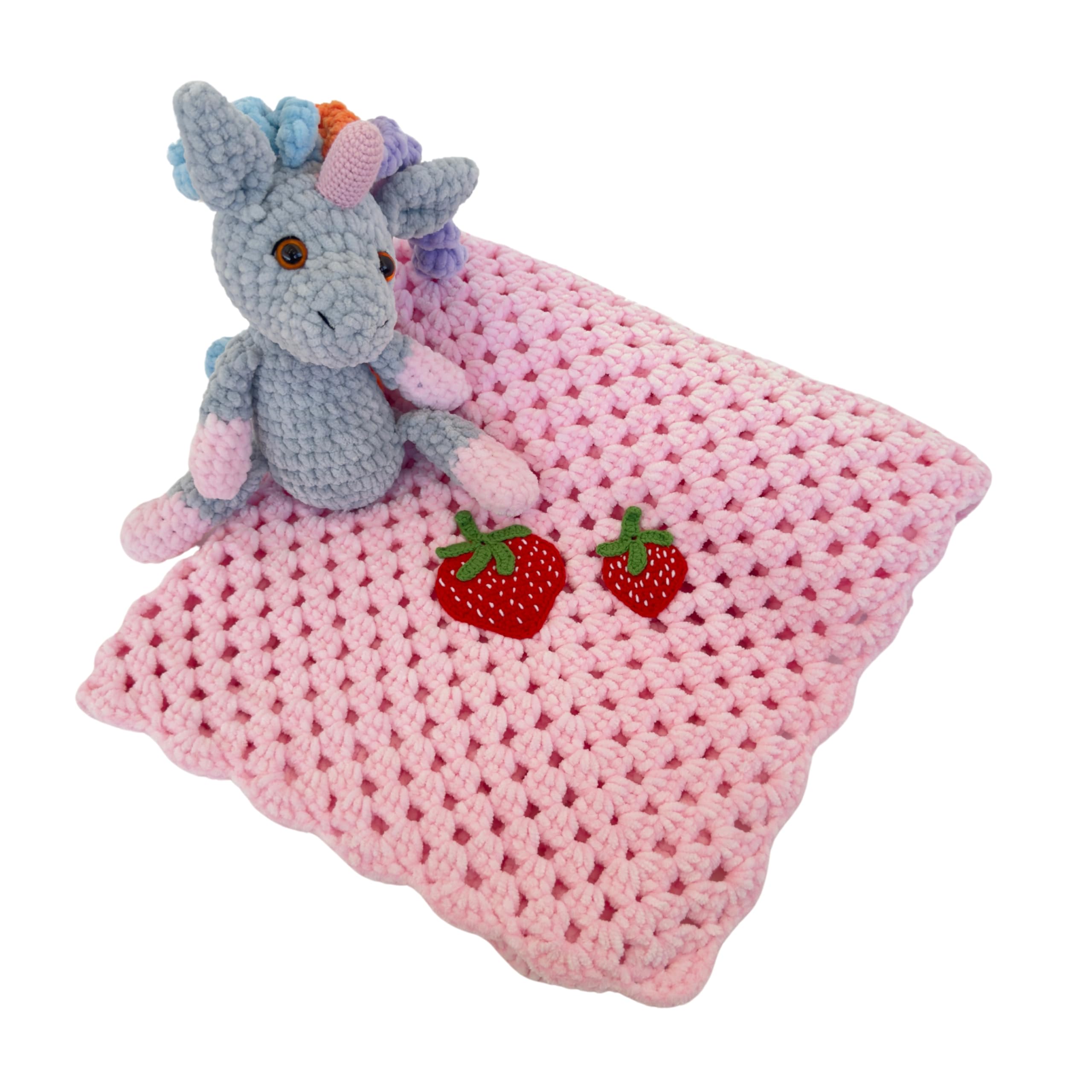 Soft 100% Cotton Crochet Baby Blanket for Boys & Girls - Breathable Handmade Nursery Blanket for Newborns, Infants & Toddlers - Perfect for Cribs, Strollers & Photo Shoots (Strawberry Design)