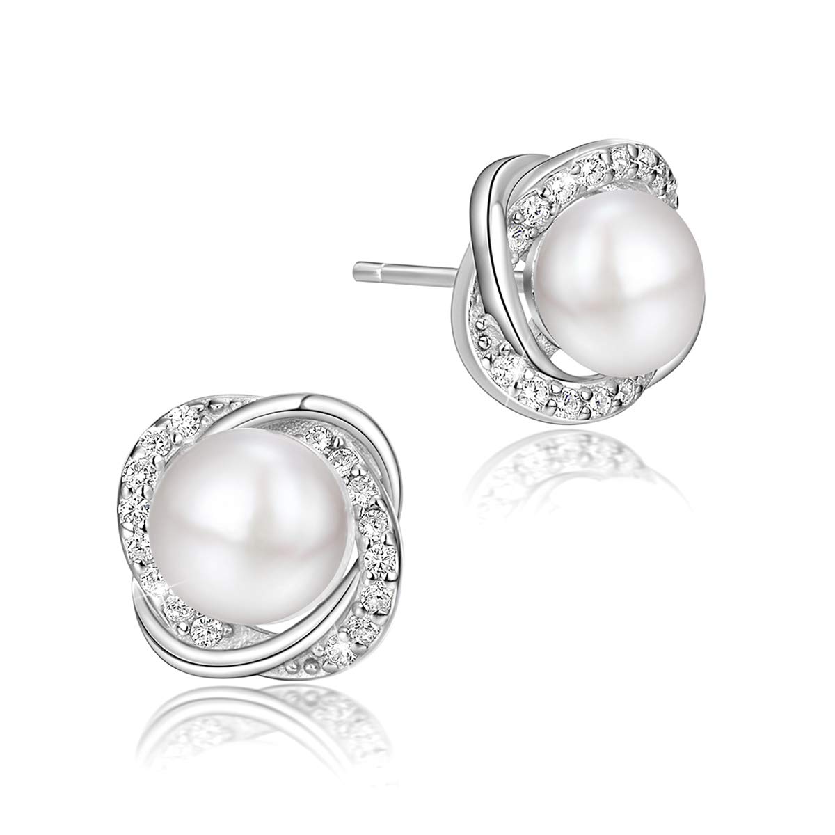Elegant Freshwater Cultured Pearl Earrings for Women - Stainless Steel Stud Earrings with Cubic Zirconia - Perfect Gift Set with Luxury Packaging - Ideal for Weddings, Parties & Everyday Wear