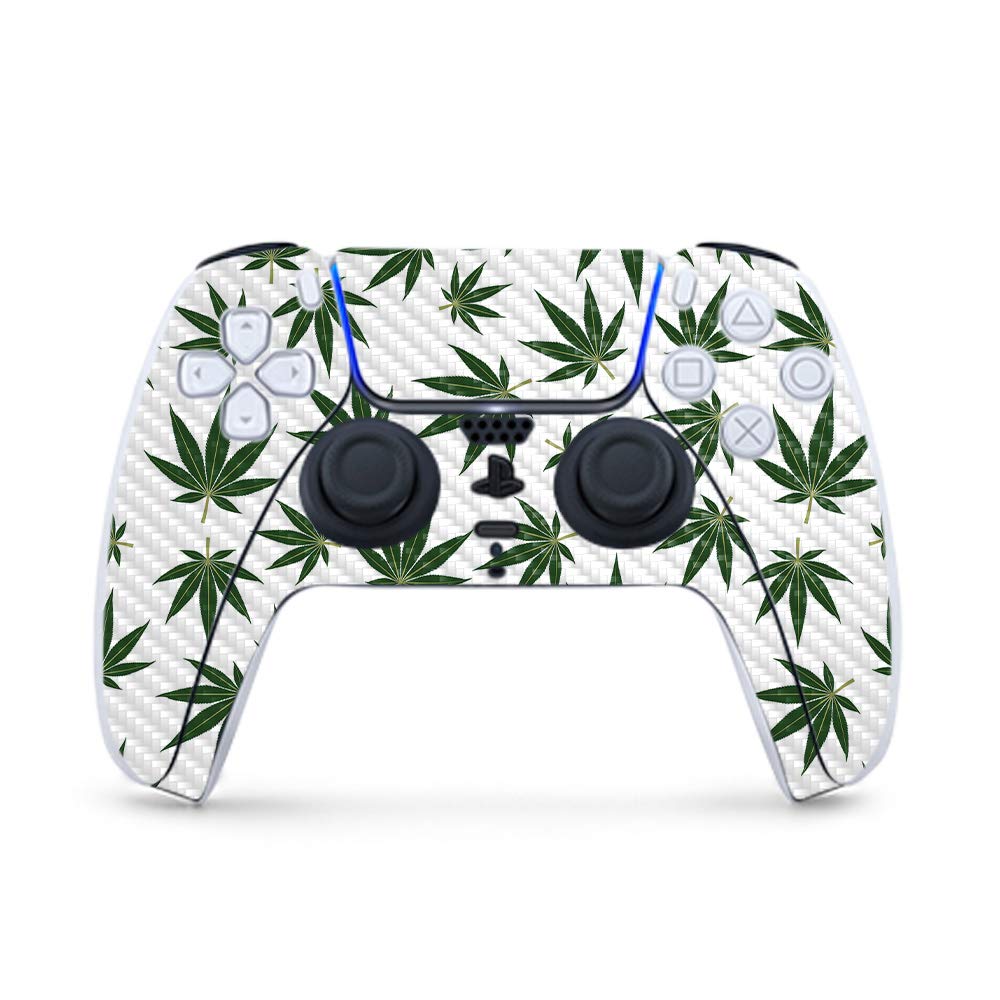 Premium Carbon Fiber Gaming Skin for PS5 Controller - Pot Leaves Green Design | Durable Textured Finish | Easy to Apply & Remove | Made in USA | Perfect for Gaming Enthusiasts & Customization Lovers