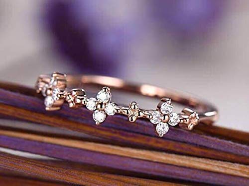 0.25 Carat Diamond Wedding Ring - Half Eternity Milgrain Floral Design - 18k Gold Plated Anniversary & Promise Ring for Women - Perfect for Engagements, Weddings & Special Occasions