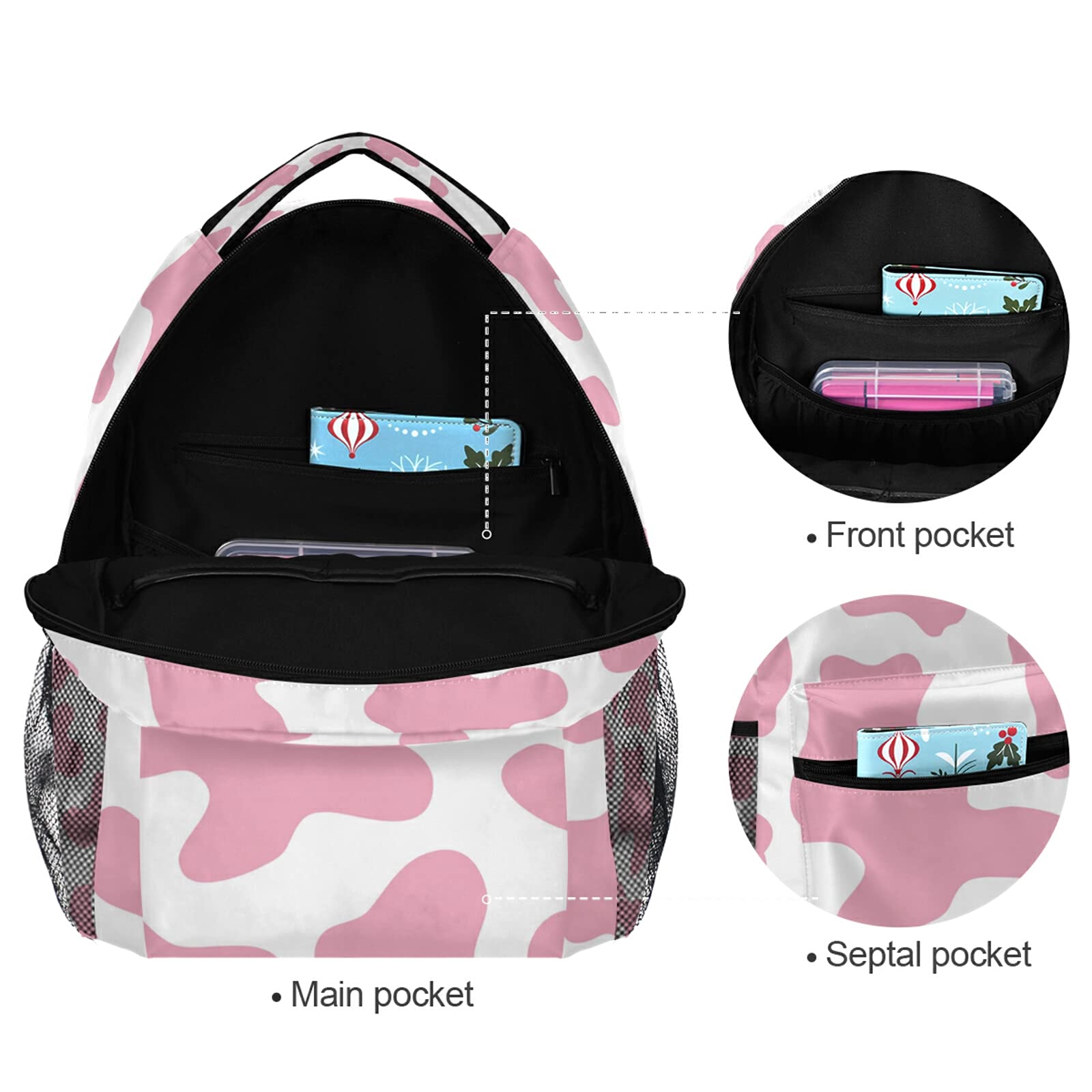 Women's Pink Cow Print Camouflage Laptop Backpack - Stylish Bookbag for School, College, Travel & Work - Durable Shoulder Daypack for Teens, Girls & Adults