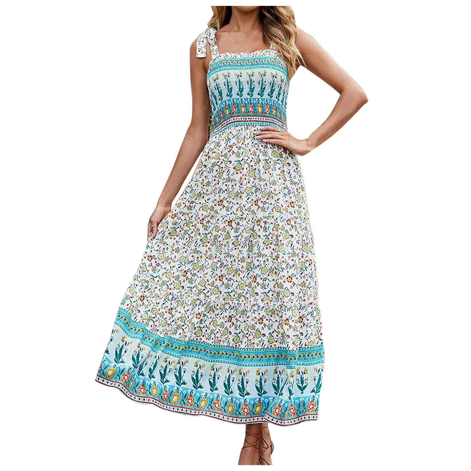 Hopolsy Women's Floral Print Summer Mini Dress - Round Neck Short Sleeve Patchwork Pullover Dress for Beach, Vacation & Casual Outings