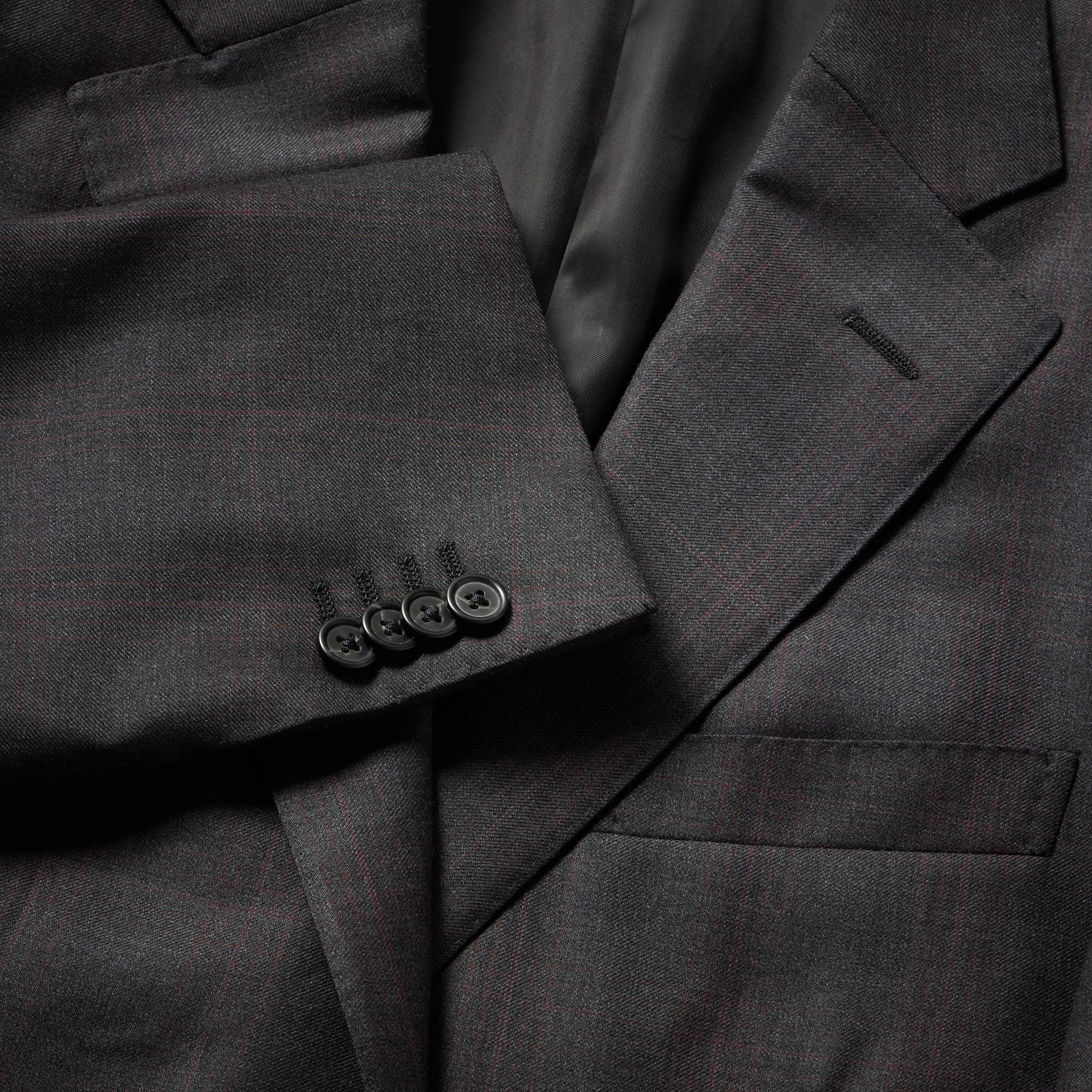 Corneliani Charcoal & Burgundy Checked Wool Suit for Men - Premium Business Attire for Office, Weddings & Formal Events