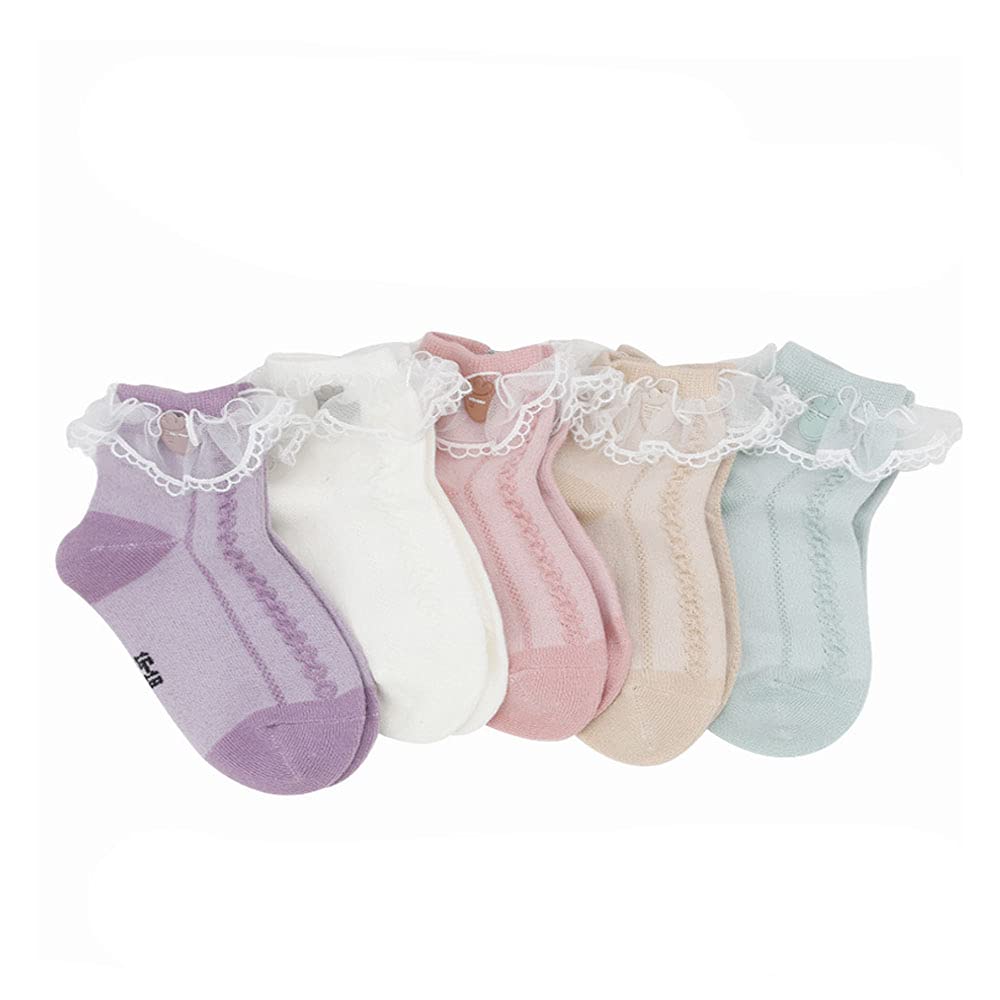 Baby Girls' Eyelet Ruffle Ankle Socks with Bow - Princess Lace Dress Socks for Toddlers & Newborns - Perfect for Parties, Photos & Special Occasions