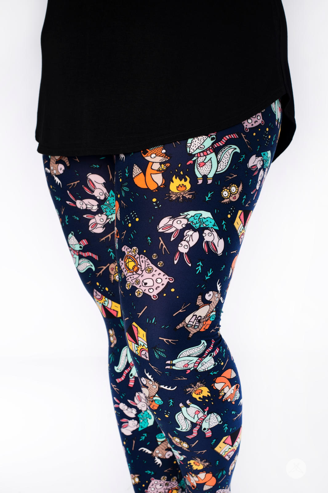 Happy Camper Patterned Leggings for Women - Comfortable Outdoor Hiking Yoga Pants with Fun Print - Perfect for Camping, Travel & Workout