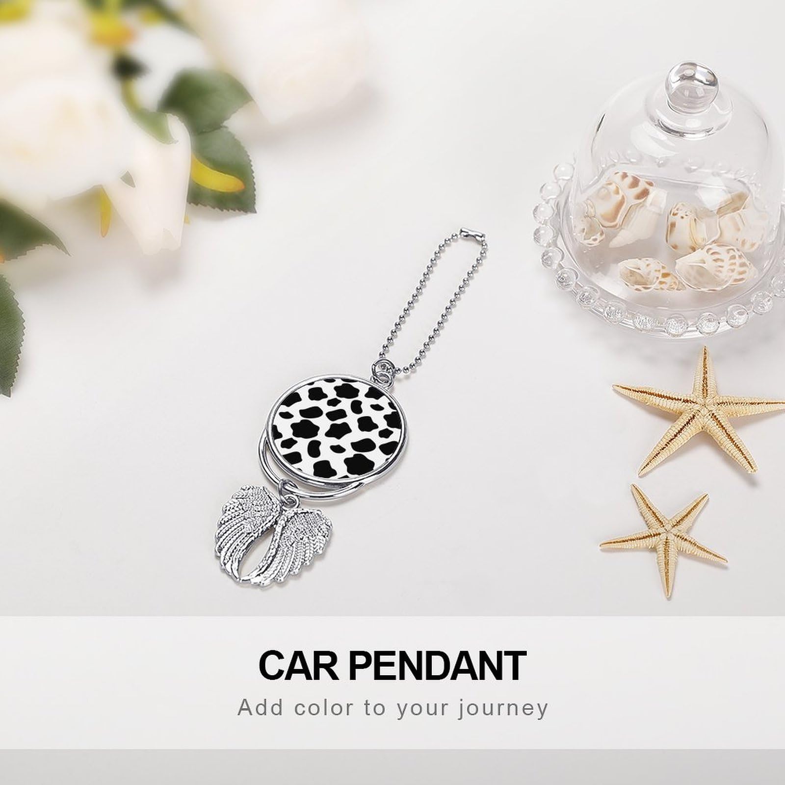 Stylish Black and White Cow Print Car Hanging Ornament - Elegant Rearview Mirror Pendant for Men & Women - Fashionable Automotive Interior Accessories - Perfect for Road Trips, Commutes & Gifts