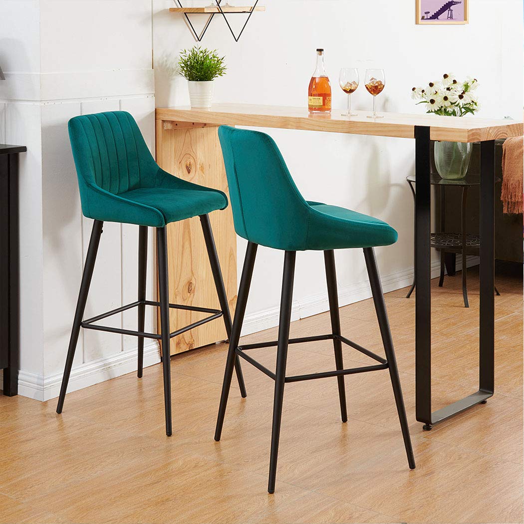 DUHOME Modern Velvet Upholstered Bar Stools with Back - Set of 2 Elegant Kitchen Counter Stools, Green Bar Chairs for Living Room, Bar & Dining Area - Perfect for Breakfast Nook, Home Bar & Kitchen Island