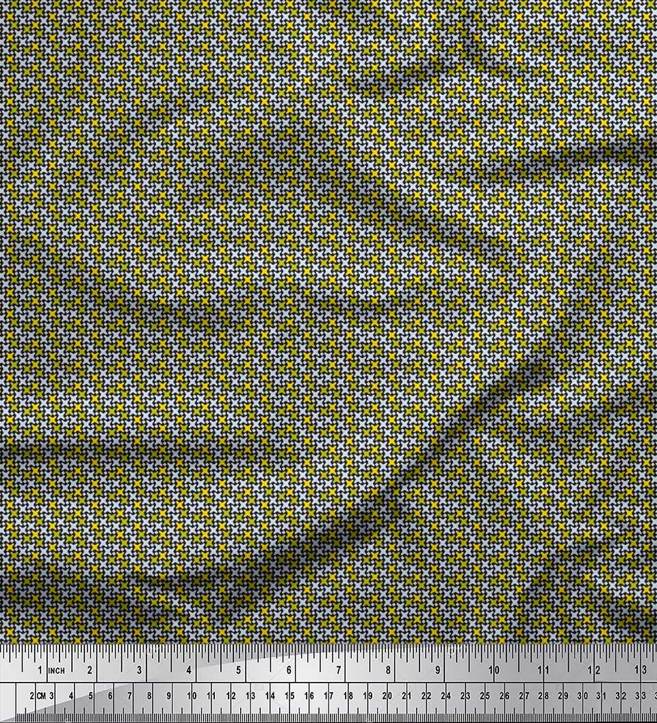 Soimoi Black Georgette Viscose Fabric by The Yard - 42 Inch Wide Diamond Cross Geometric Print Shirting Material for Dresses, Blouses & DIY Fashion Projects