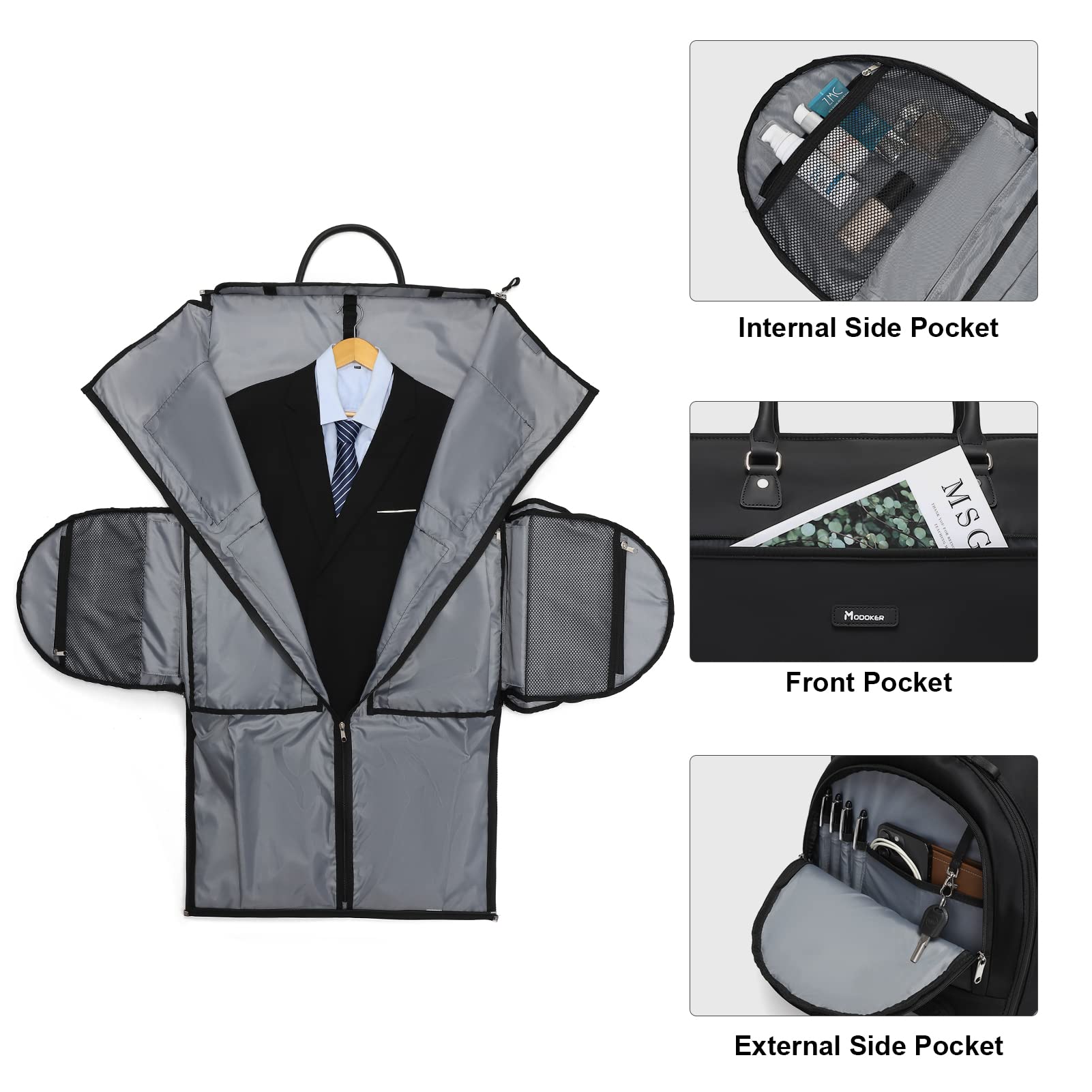 Modoker Rolling Garment Bags for Travel - Large Wheeled Duffle Bag with Wheels | 3-in-1 Garment Suit Luggage for Business & Weekend Trips | Perfect for Men & Women | Black | Ideal for Airplane, Train & Business Travel