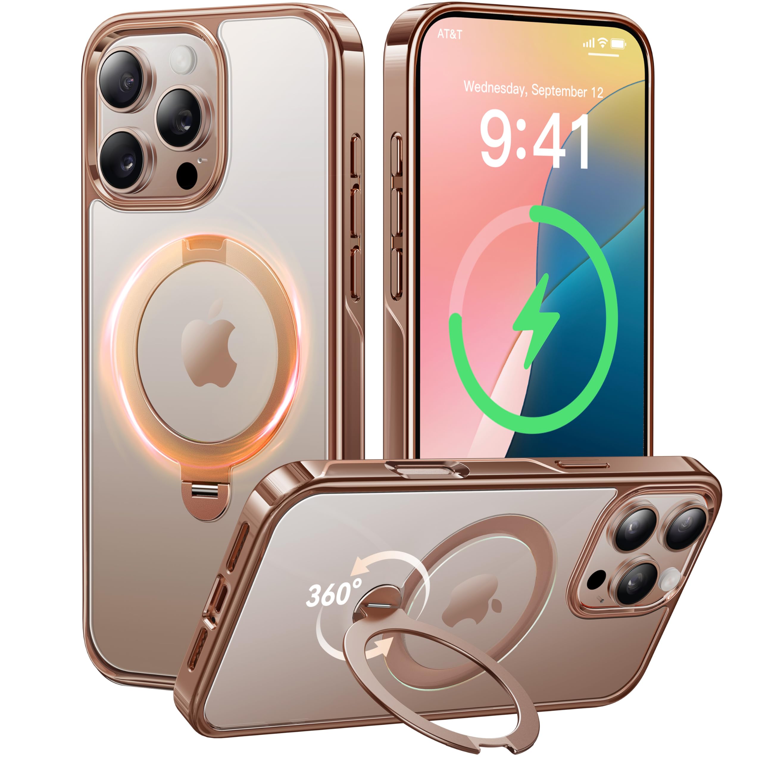 CASEKOO Titanium iPhone 16 Pro Max Case with 360° Magnetic Stand - Magsafe Compatible, 16FT Military Protection, Rose Gold - Perfect for Work, Travel & Everyday Use
