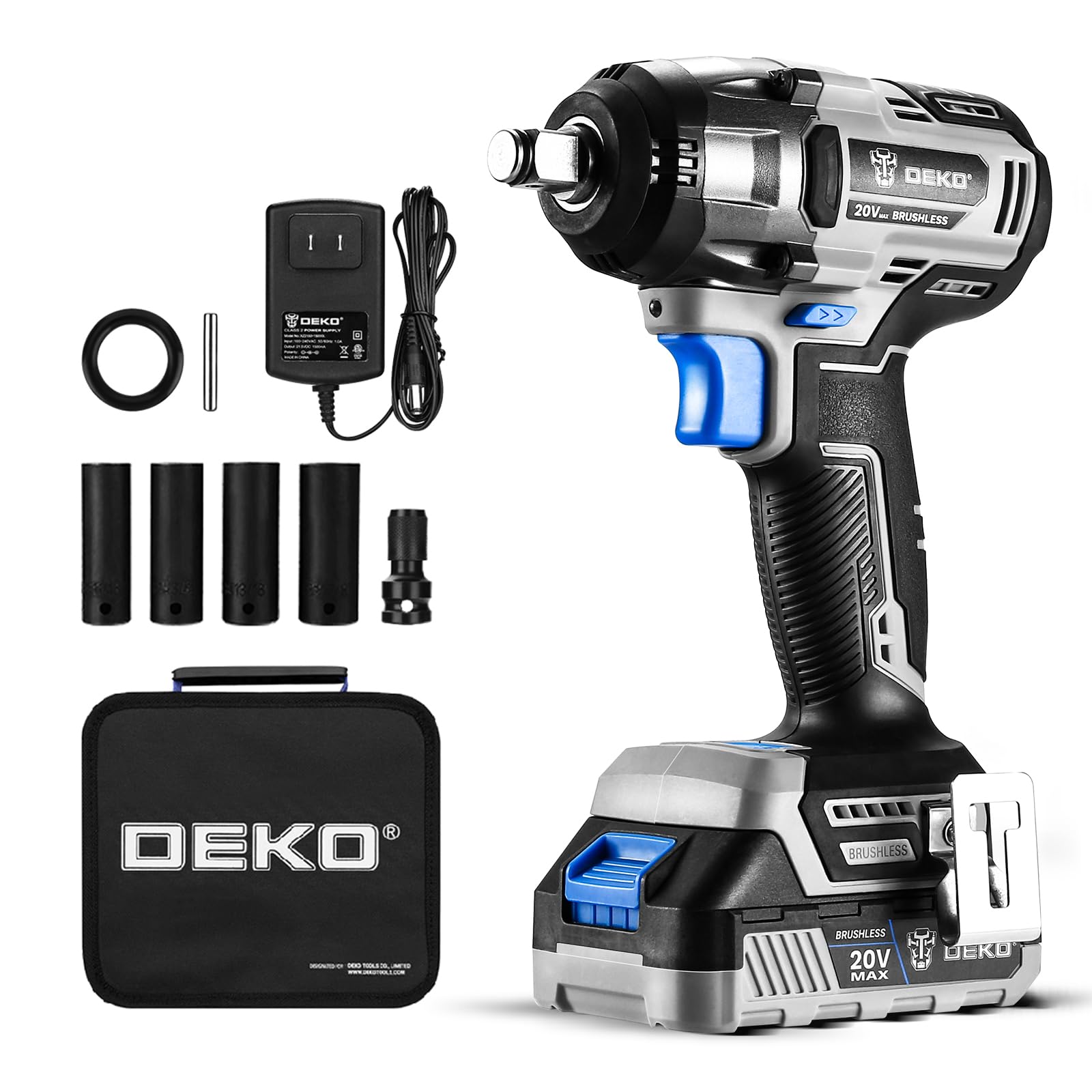 DEKOPRO 20V Brushless Cordless Impact Wrench Kit with 3 Speed Modes, Self-Stop Function, LED Work Light, Ergonomic Handle & Lithium Battery - Perfect for Automotive Repair, Construction, and DIY Projects