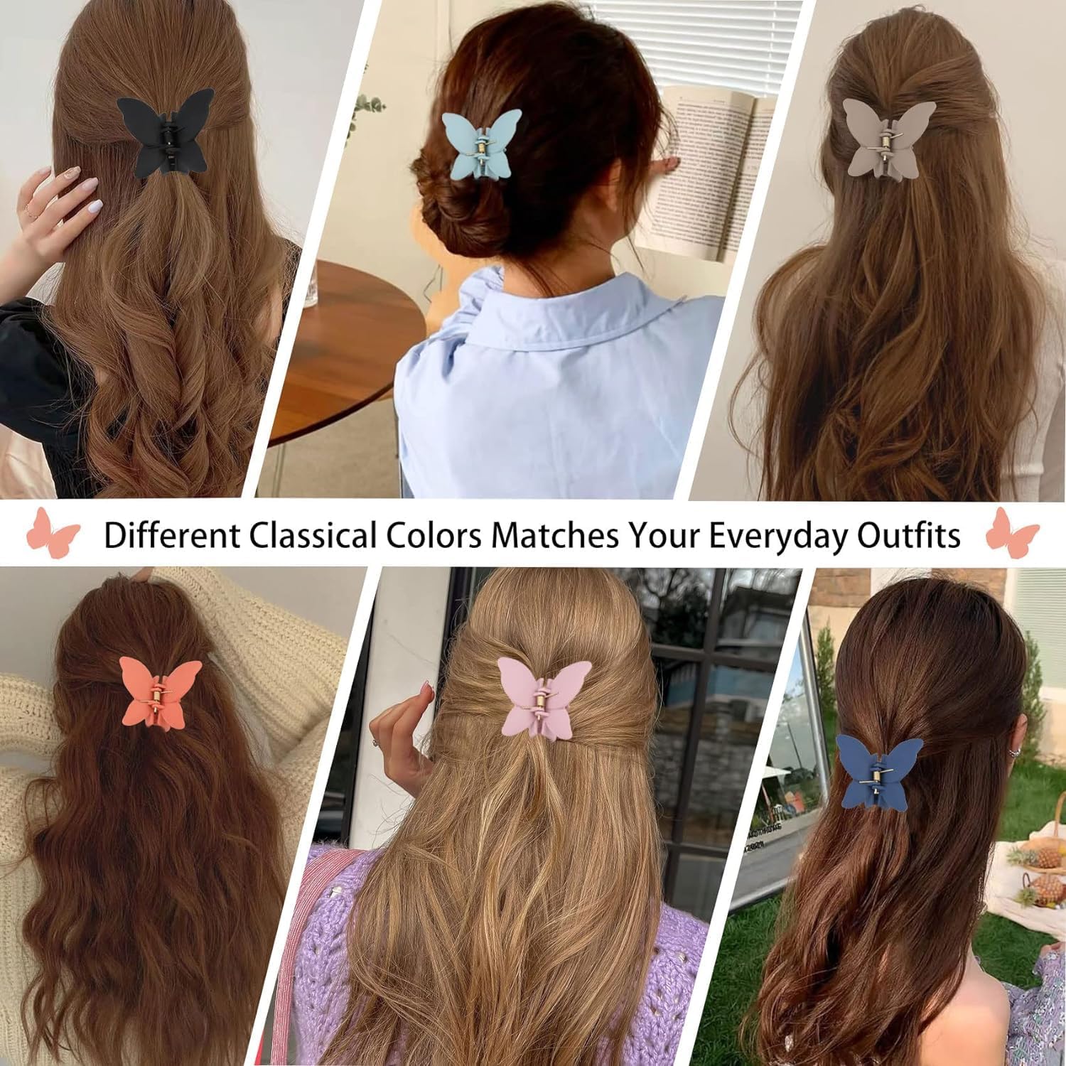 SIA VENDORS Large Matte Jaw Hair Clips - Non-Slip Banana Claw Hair Clutchers for Women & Girls (4-Piece Set, Big Butterfly Design) - Perfect for School, Work, and Everyday Hair Styling Accessories