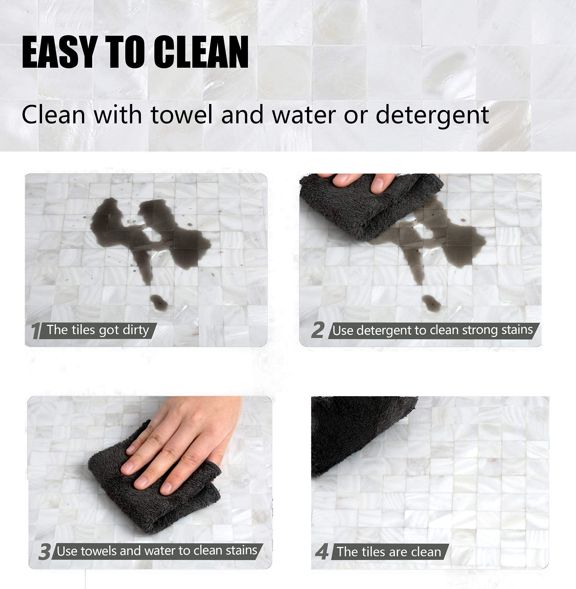 KASARO Self-Adhesive Mother of Pearl Mosaic Tiles - Peel & Stick Backsplash for Kitchen, Bathroom, Bedroom Wall Decor (10 Sheets, White) - Easy DIY Home Upgrade for Stylish & Waterproof Surfaces