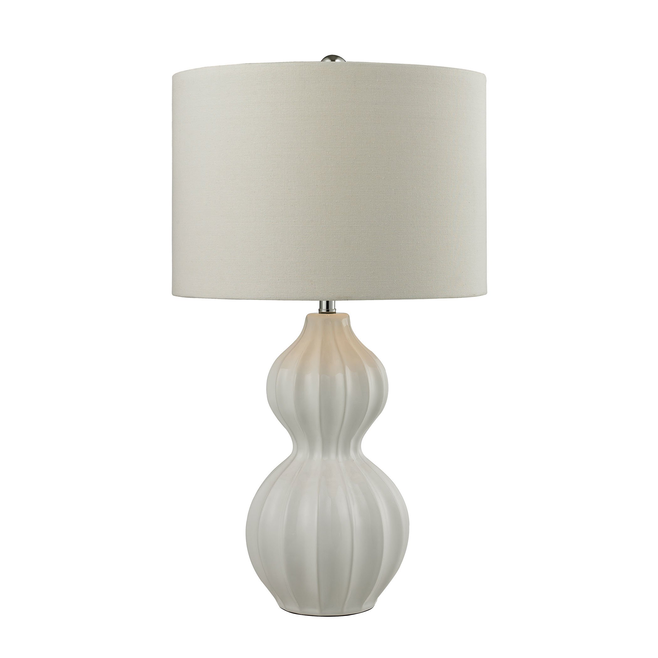 Gloss White Ceramic Ribbed Gourd Table Lamp - Modern Home Decor for Living Room, Bedroom & Office Lighting