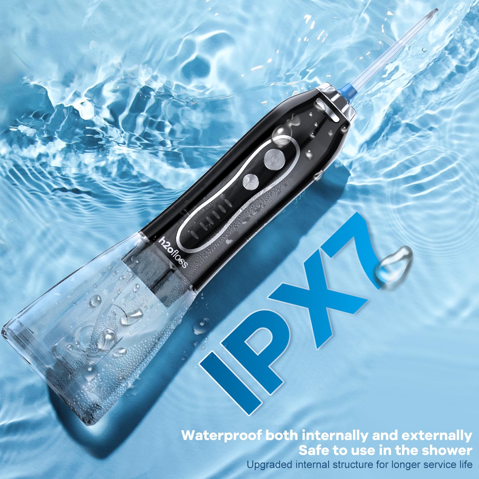 H2ofloss Portable Water Dental Flosser - Rechargeable Cordless Oral Irrigator with 300ml Tank, 5 Cleaning Modes & IPX7 Waterproof for Teeth Cleaning - Perfect for Home, Travel & Orthodontic Care