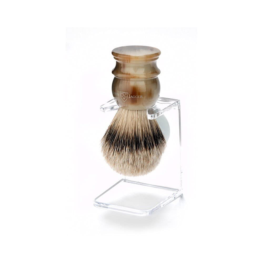 Premium Edwin Jagger Silver Tip Badger Shaving Brush with Stand - Best for Men's Wet Shaving with Cream or Soap (Medium Size, Imitation Light Horn) - Perfect for Home Grooming & Luxury Shaving Experience