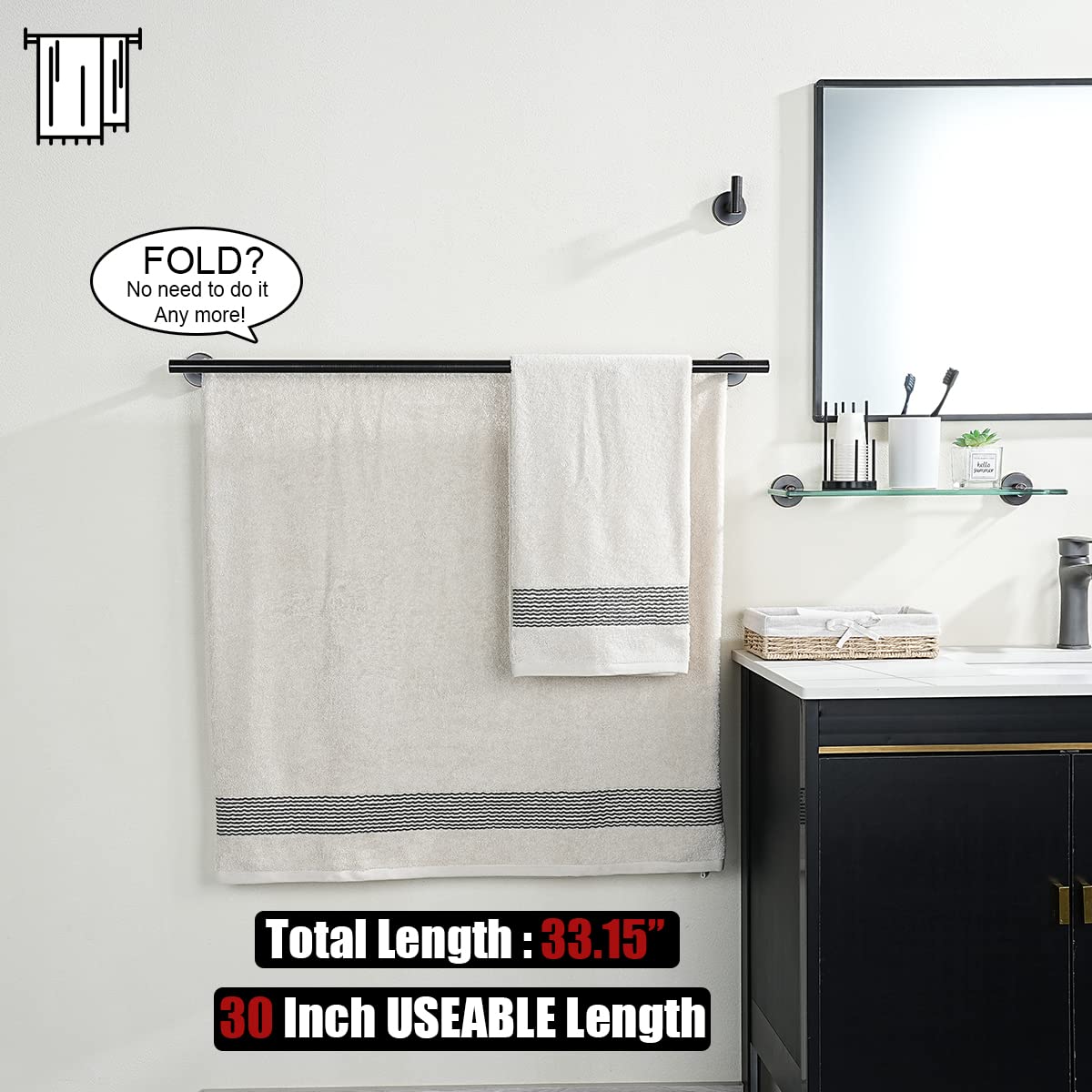 Premium 30 Inch Double Towel Bar - Oil Rubbed Bronze Finish, Heavy Duty 304 Stainless Steel (0.8mm Thick) Wall Mounted Bathroom Towel Rack Holder (33