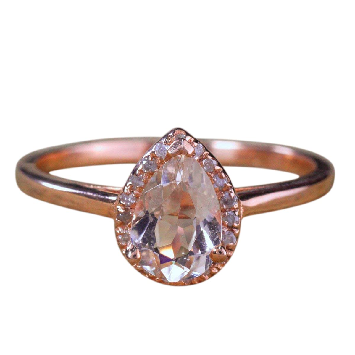 1.25 Carat Pear Cut Solitaire Morganite & Diamond Halo Engagement Ring in 18k Gold Plating - Elegant Proposal & Wedding Jewelry for Her