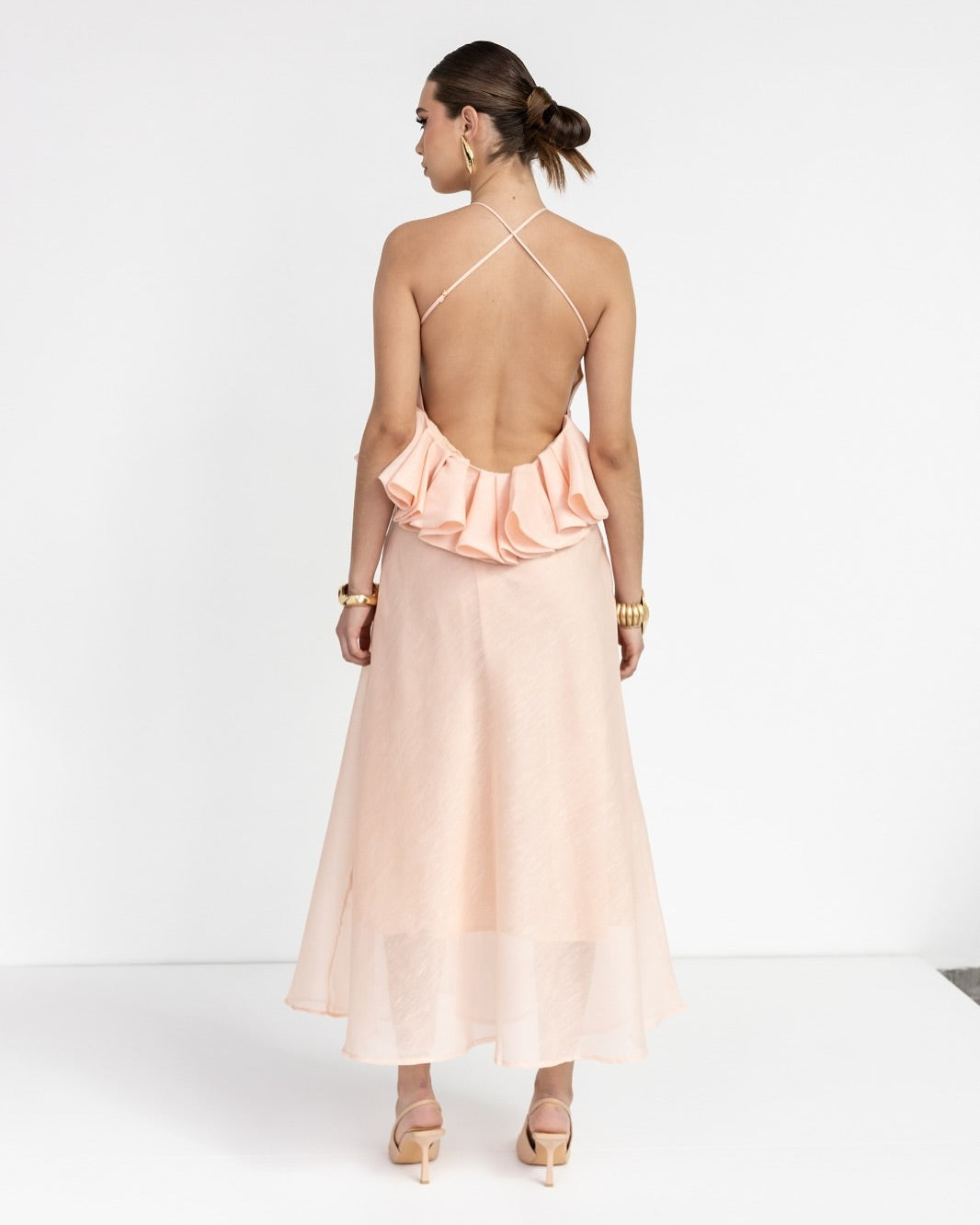 Aurora Halter Neck Ruffle Maxi Dress in Pink - Elegant Summer Beach Wedding Party Dress for Women