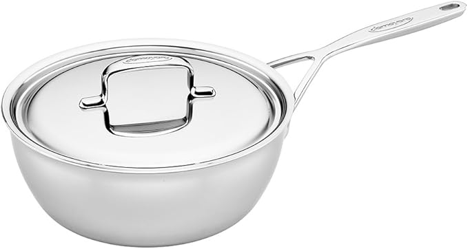 3.5 Qt Stainless Steel Saucier Pan with Lid - Perfect for Sauces, Gravies & Melting Chocolate - Ideal for Home Chefs & Professional Kitchens
