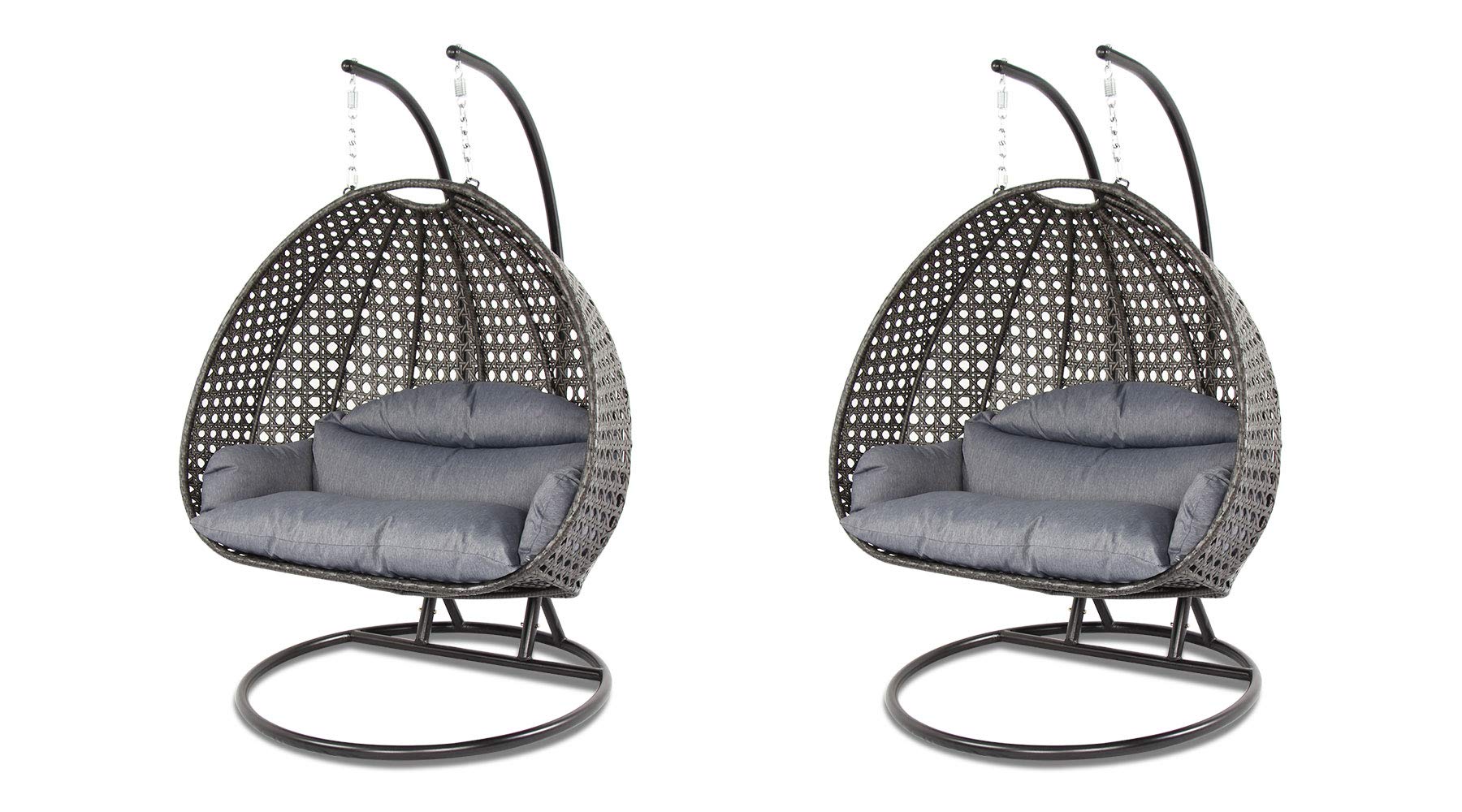 Premium Indoor & Outdoor Swing Chairs Set of 2 - Charcoal Gray Hanging Lounge Chairs for Patio, Garden, Balcony & Backyard Relaxation