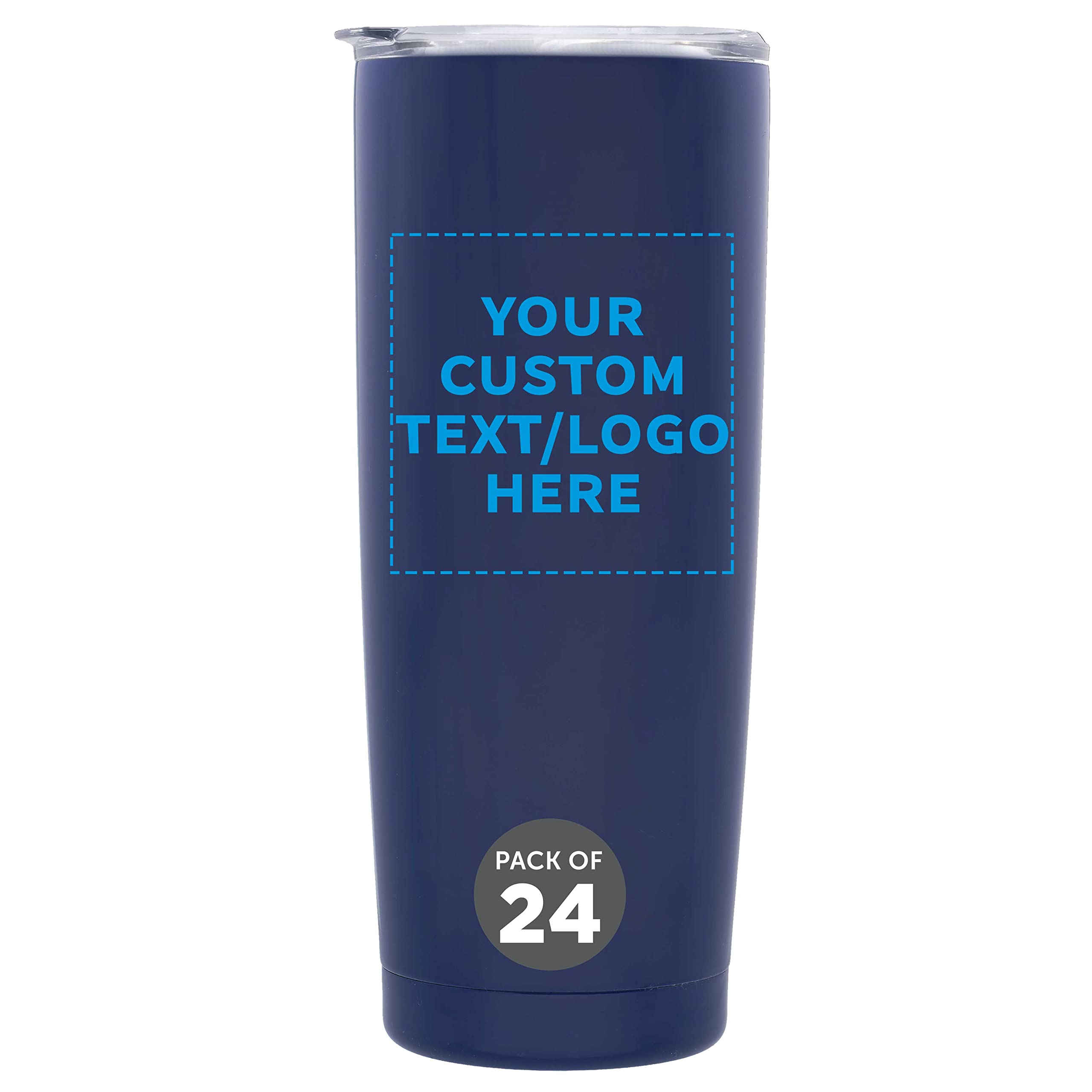 24-Pack Custom Stainless Steel Coffee Tumblers 20oz - Double Wall Insulated Personalized Bulk Coffee Cups - Perfect for Office, Cafes, Gifts & Travel - Blue