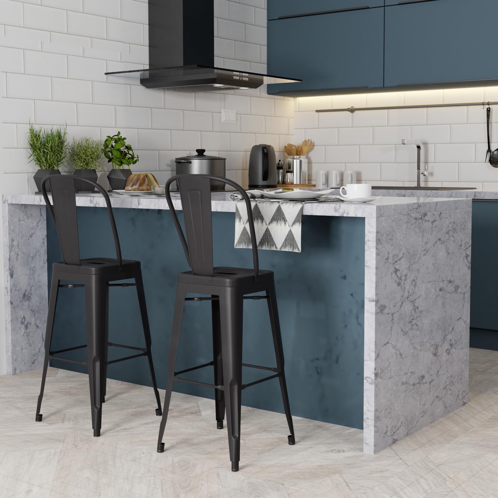 SIMPLIHOME Fletcher Industrial 30 Inch Metal Bar Stool Set of 2 - Black Counter Height Stools for Kitchen Island, Dining Room & Home Bar - Heavy Duty Steel Frame with Comfortable Back Support
