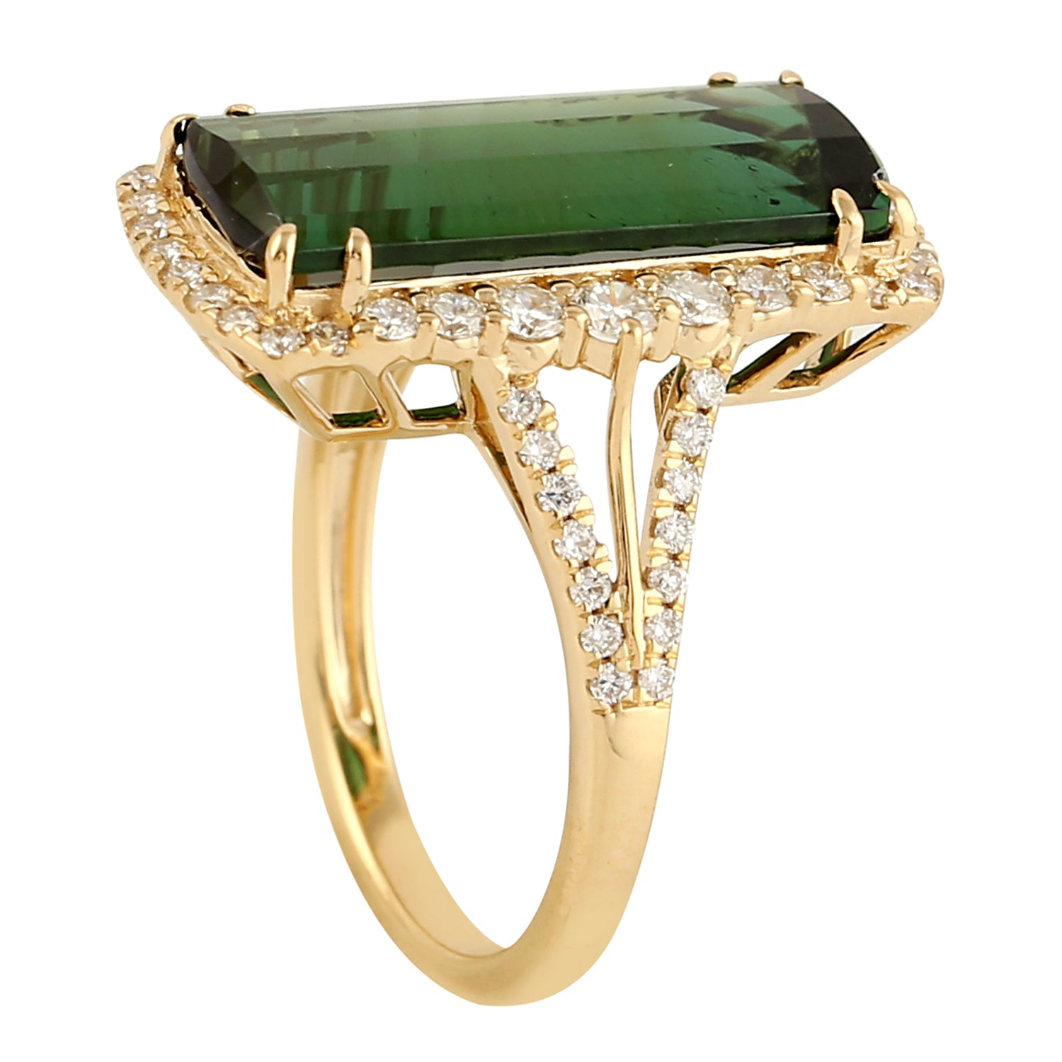 Exquisite Green Tourmaline & Diamond Pave Yellow Gold Ring for Women | Elegant Statement Jewelry for Weddings, Anniversaries & Special Occasions