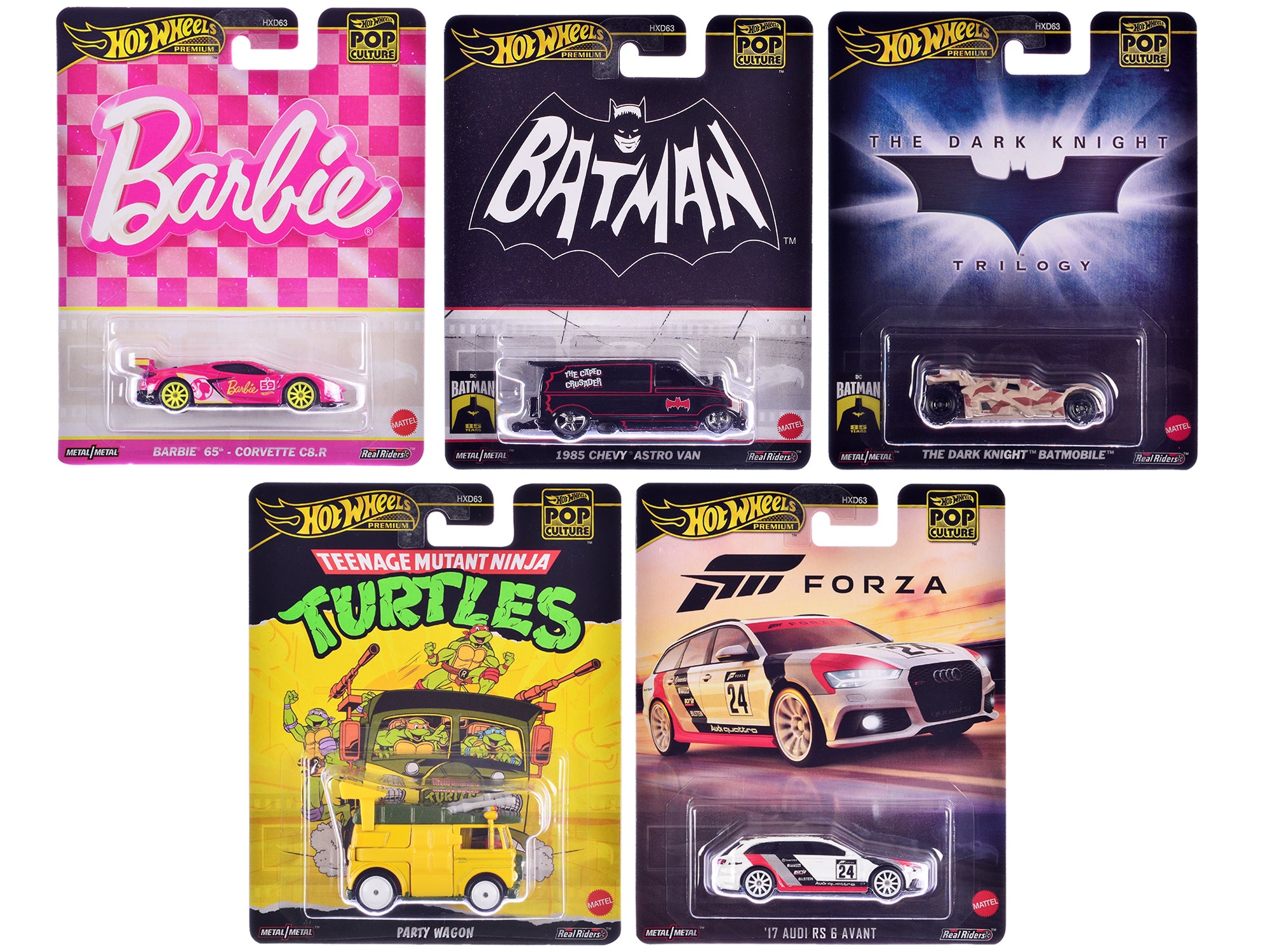 Hot Wheels Premium Series Diecast Model Cars 5-Piece Set 2024 - Collectible Pop Culture Car Models for Display & Gifting