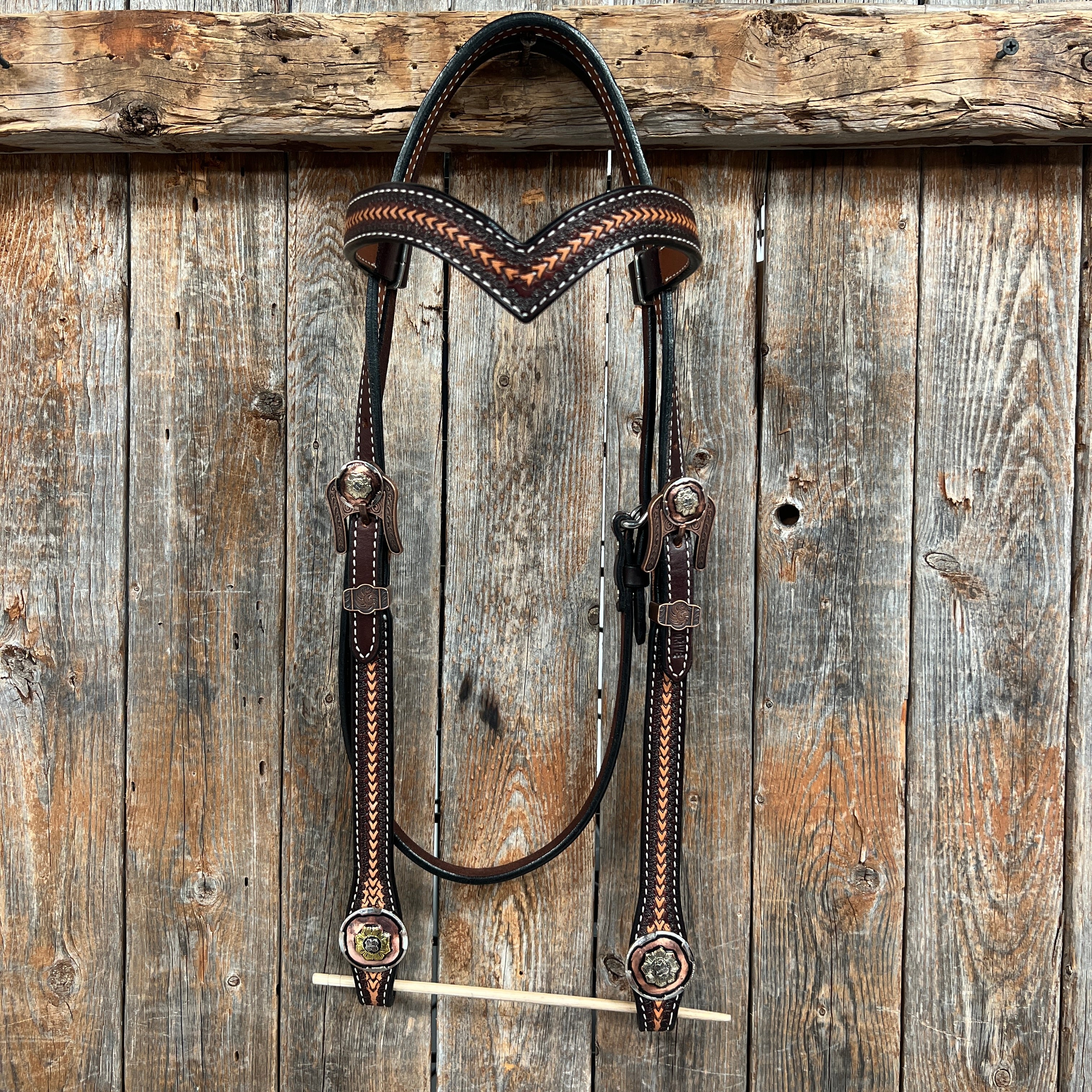 Premium Foxtail & Copper Browband Horse Headstall with Breastcollar Tack Set #BBBC589 - Perfect for Western Riding, Shows, and Trail Competitions