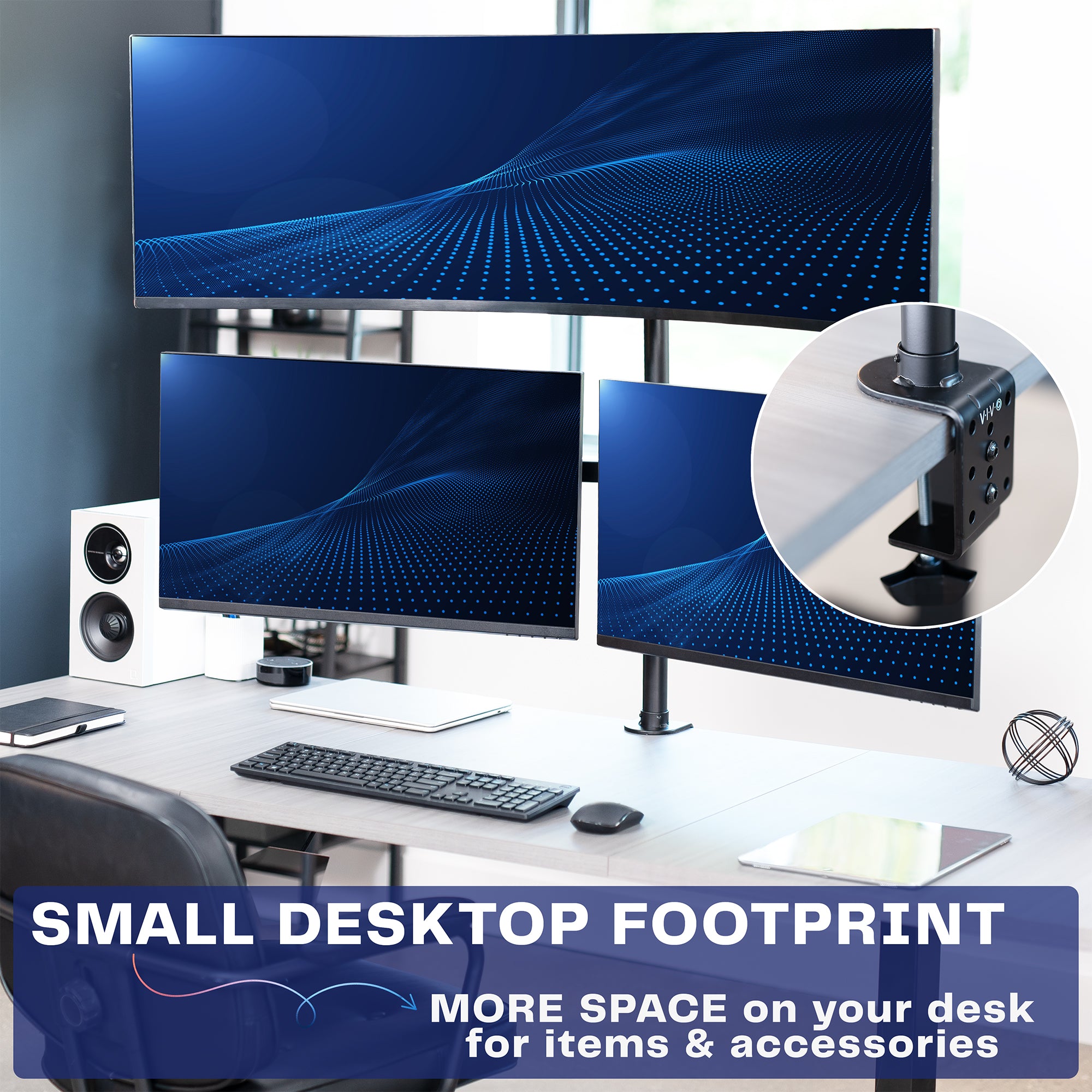 Triple Monitor Desk Mount Stand for 1 Ultrawide & 2 Standard Monitors - Holds Up to 49