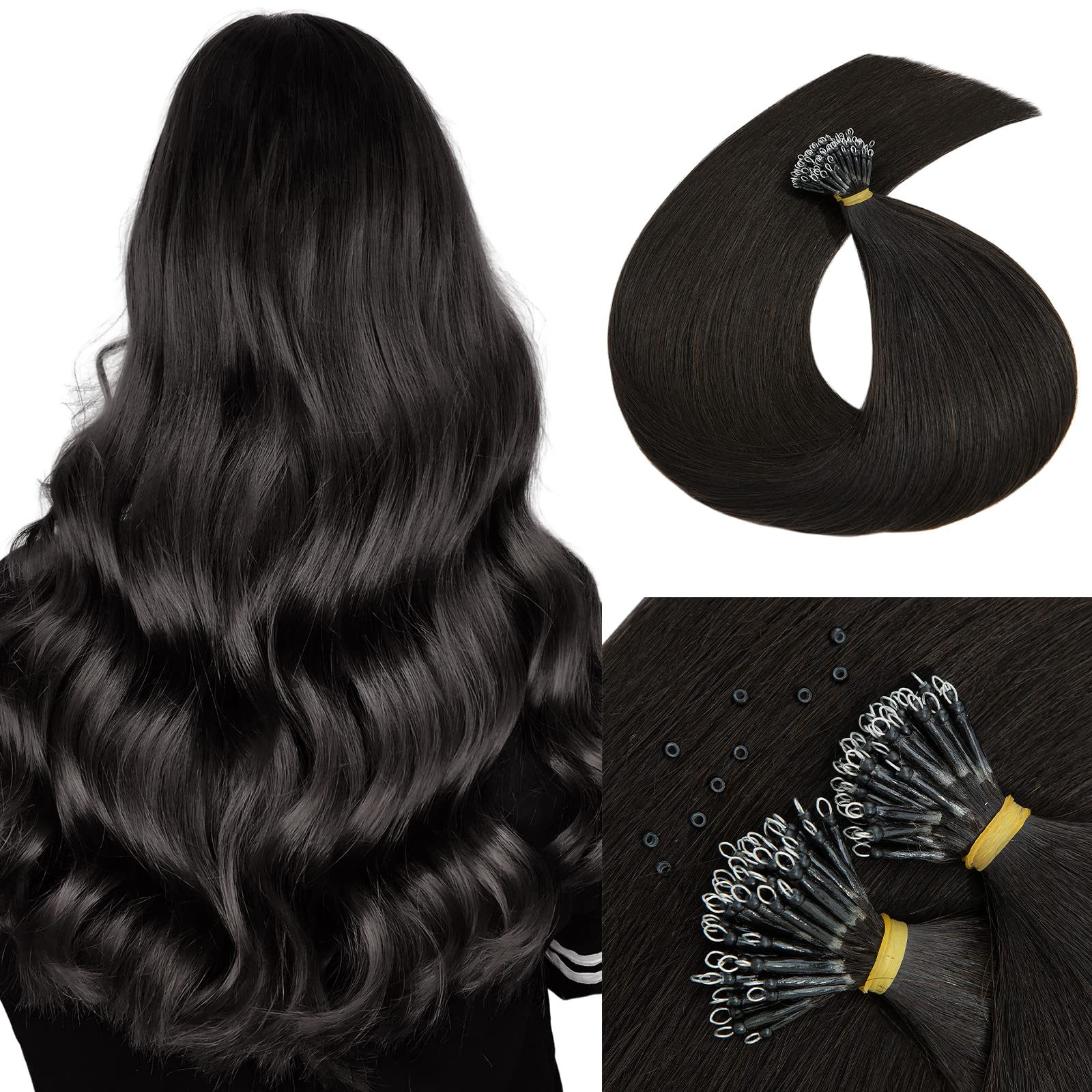 MY-LADY Nano Bead Hair Extensions 50 Strands 18 Inch - 100% Human Hair Invisible Nano Ring Extensions with Pre-Bonded Cold Fusion Tips (#1B Natural Black) for Seamless Blending & Natural Volume - Perfect for Weddings, Parties & Daily Styling